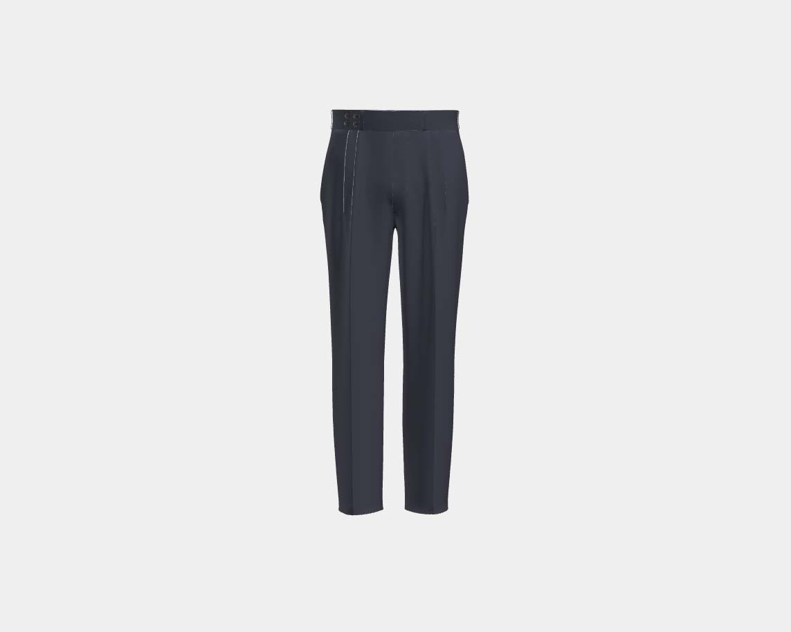 Pantalon tailleur en laine bleu années 150 avec bande Loro Piana