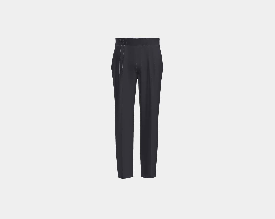 Pantalon tailleur en laine bleu années 130 Caccioppoli avec bande