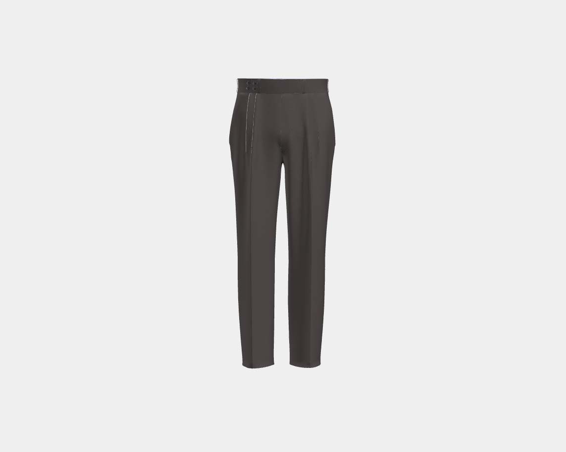 Pantalon tailleur en laine et soie marron années 150 Caccioppoli avec bande