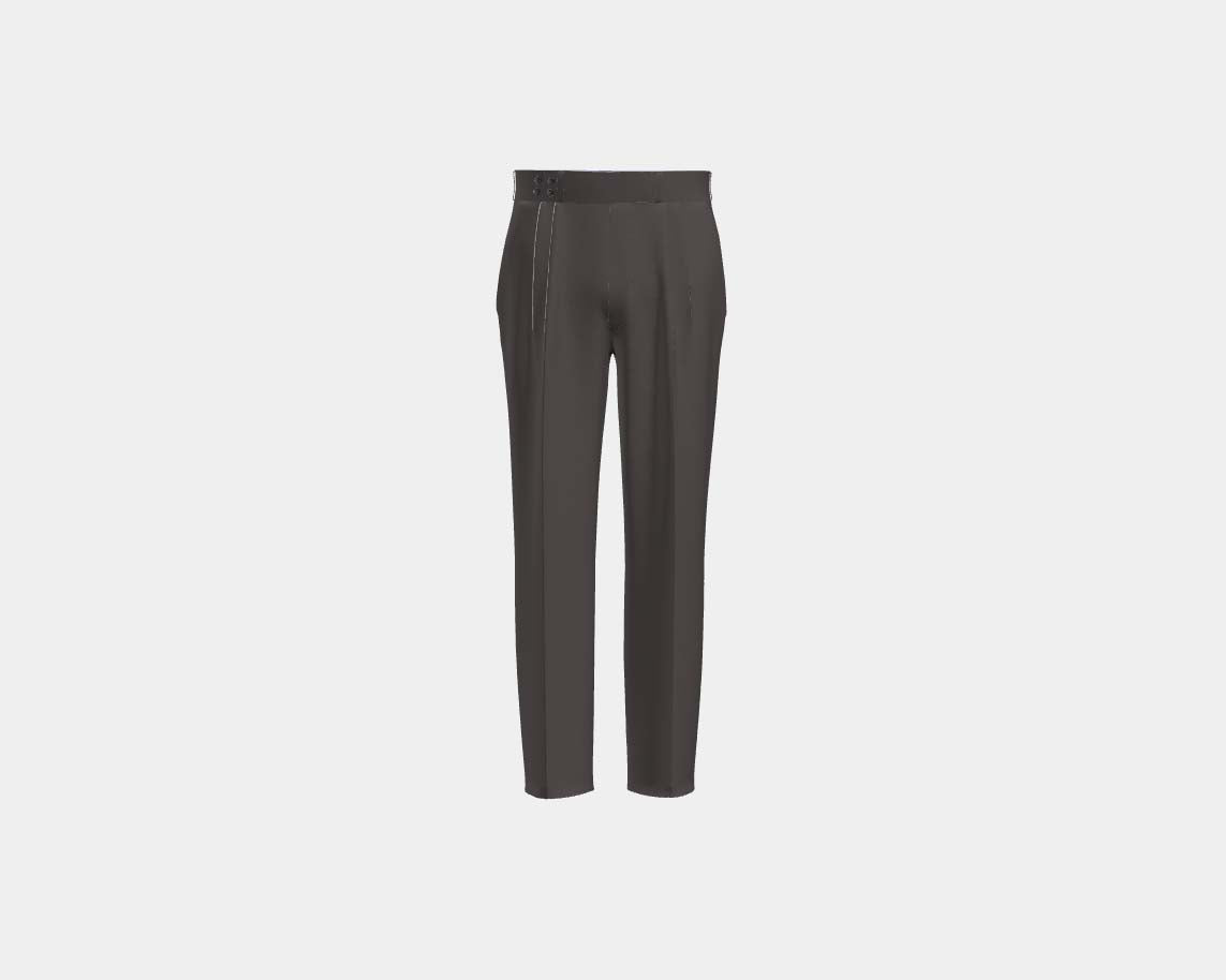 Pantalon tailleur en laine et soie marron années 150 Caccioppoli avec bande