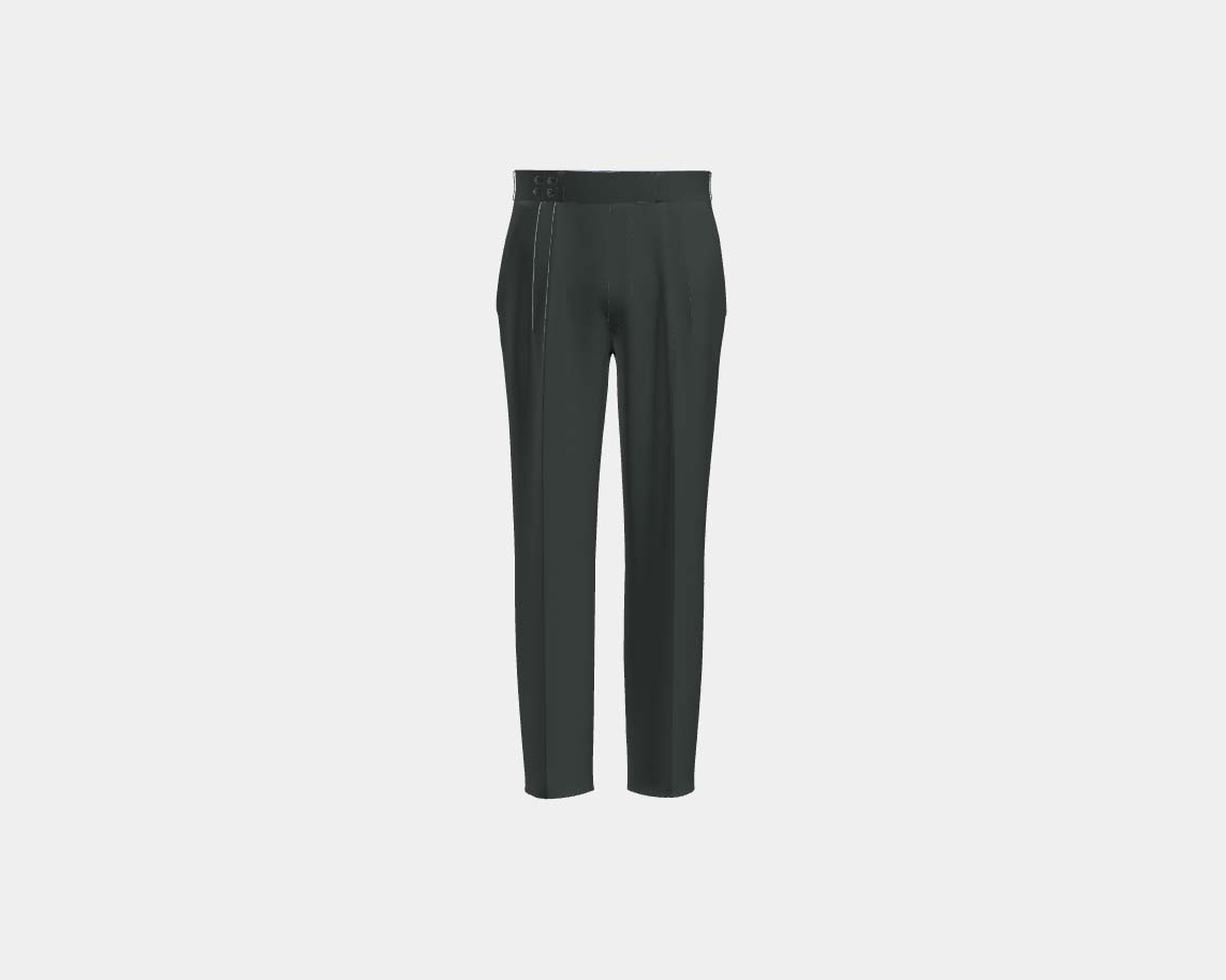 Pantalon tailleur en laine vert années 130 Caccioppoli avec bande