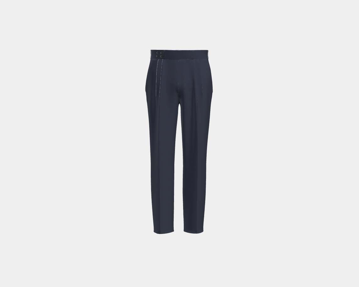 Pantalon tailleur en laine des années 130 à fines rayures bleues Caccioppoli avec bande