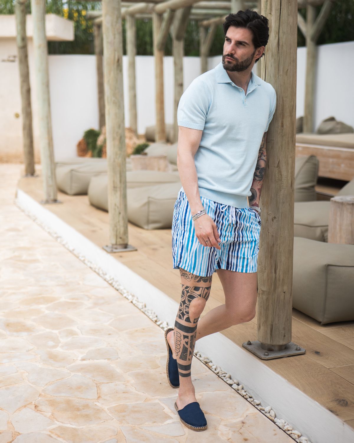 Stripe - light blue patterned swimsuit