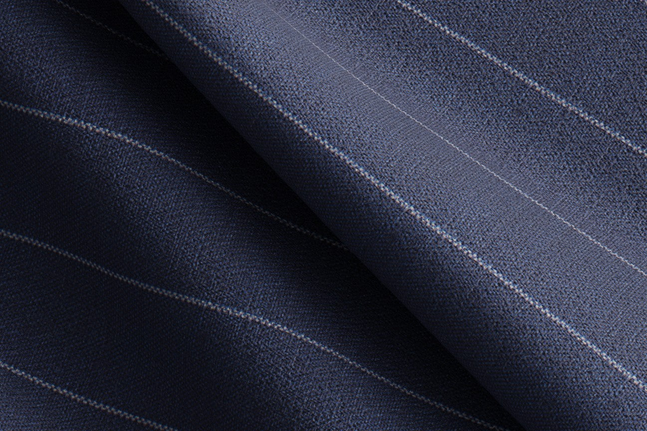 Pantalon tailleur en laine bleu années 120 Canonico avec bande