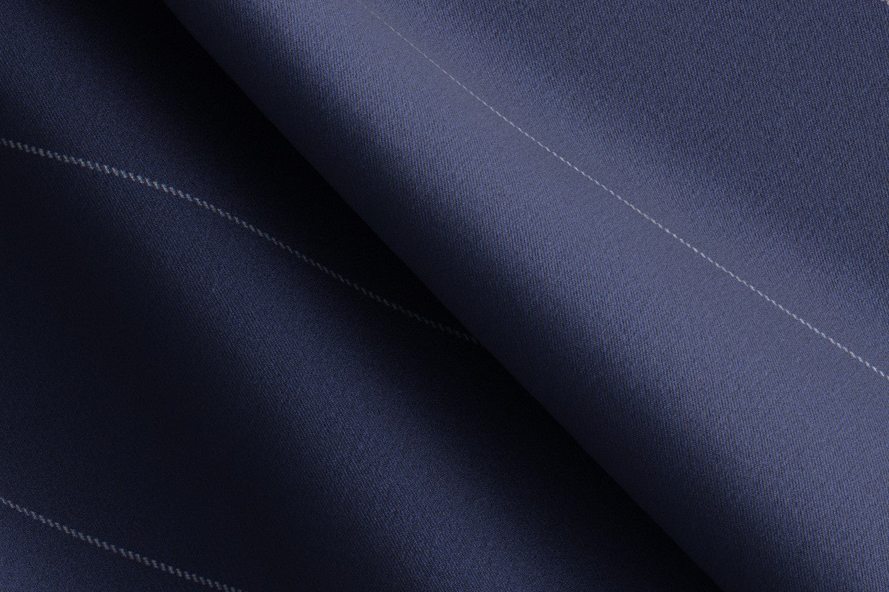 Pantalon tailleur en laine des années 130 à fines rayures bleues Caccioppoli avec bande