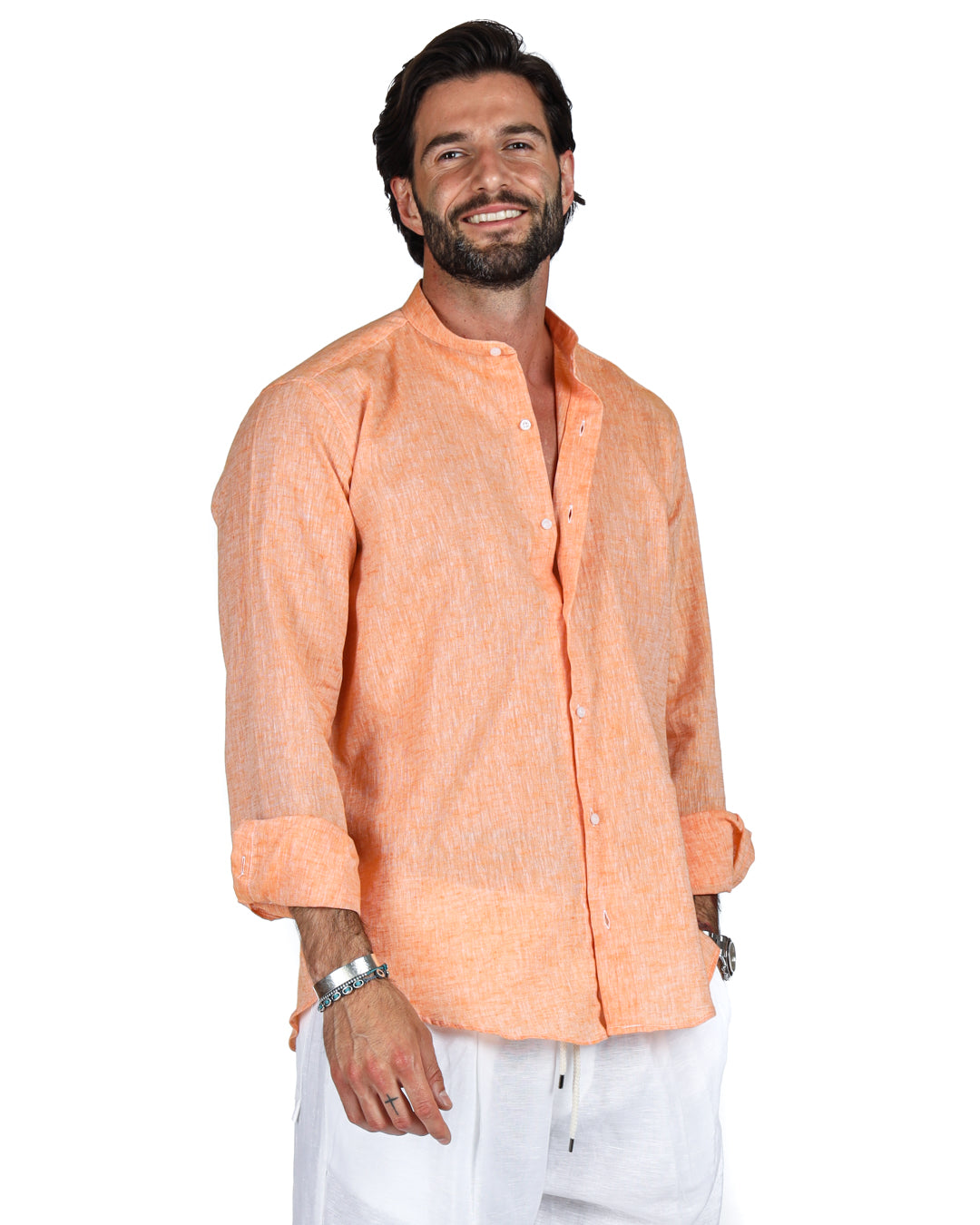 Positano - Chemise coréenne en lin orange