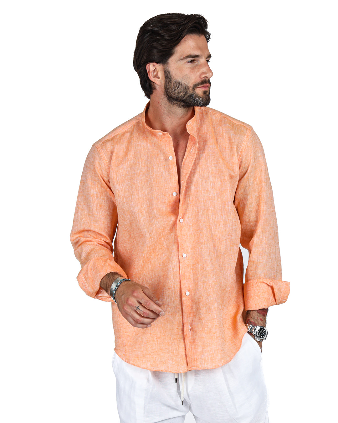 Positano - Chemise coréenne en lin orange