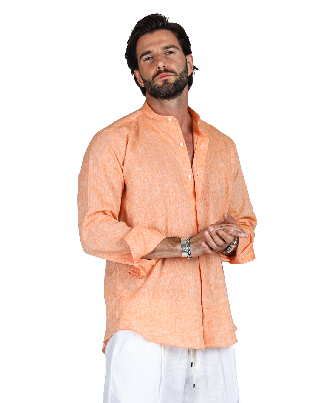 Positano - Chemise coréenne en lin orange