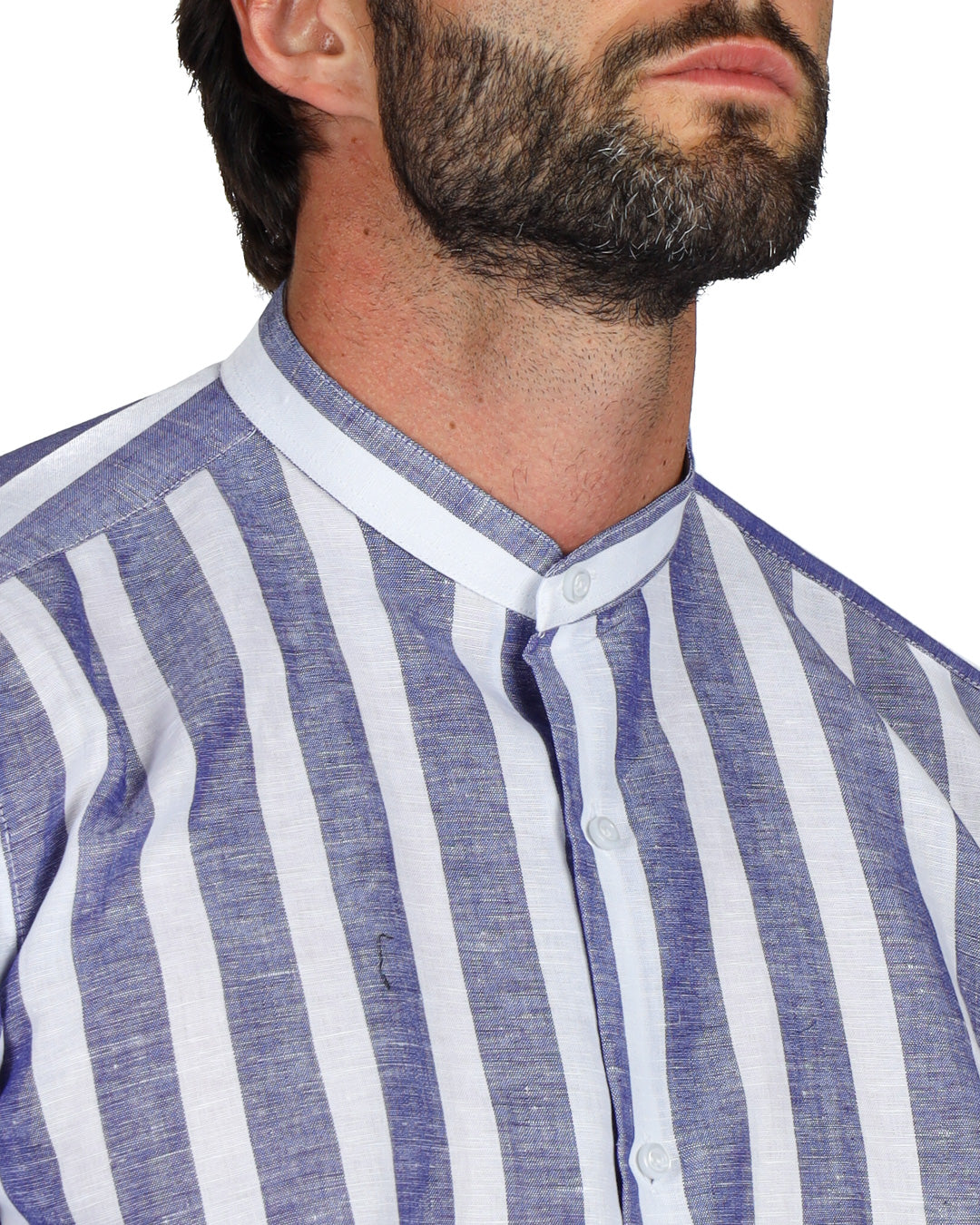 Amalfi - Camicia coreana riga maxi blu