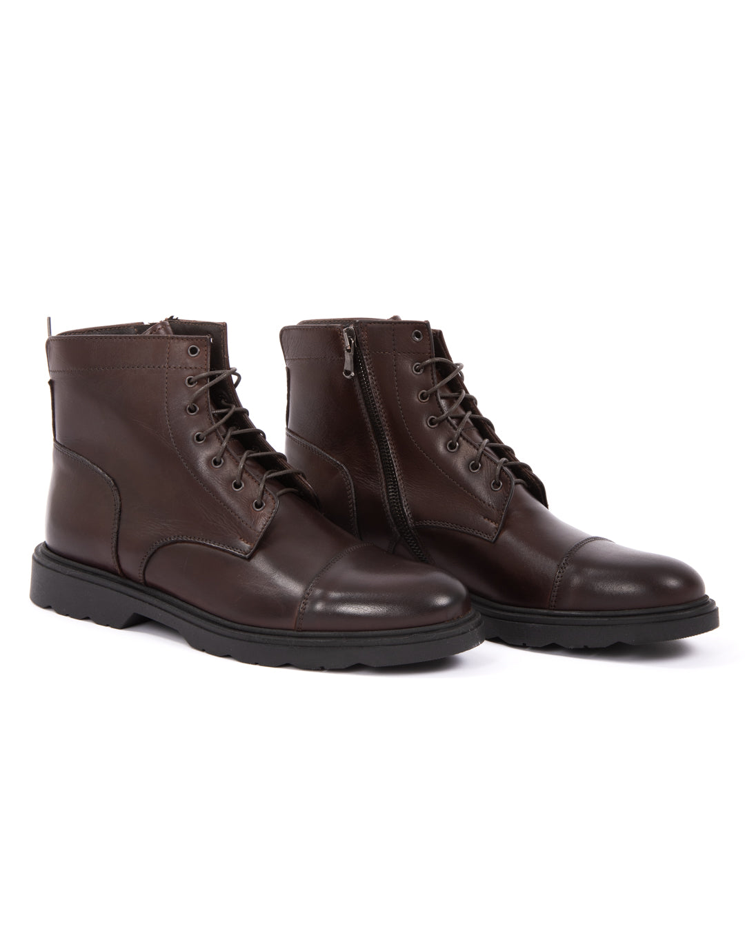 Z02 - dark brown leather combat boots with zip