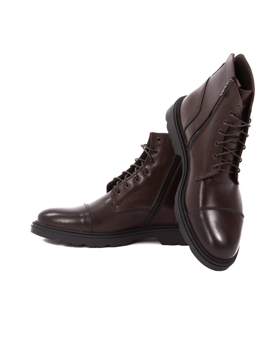 Z02 - dark brown leather combat boots with zip