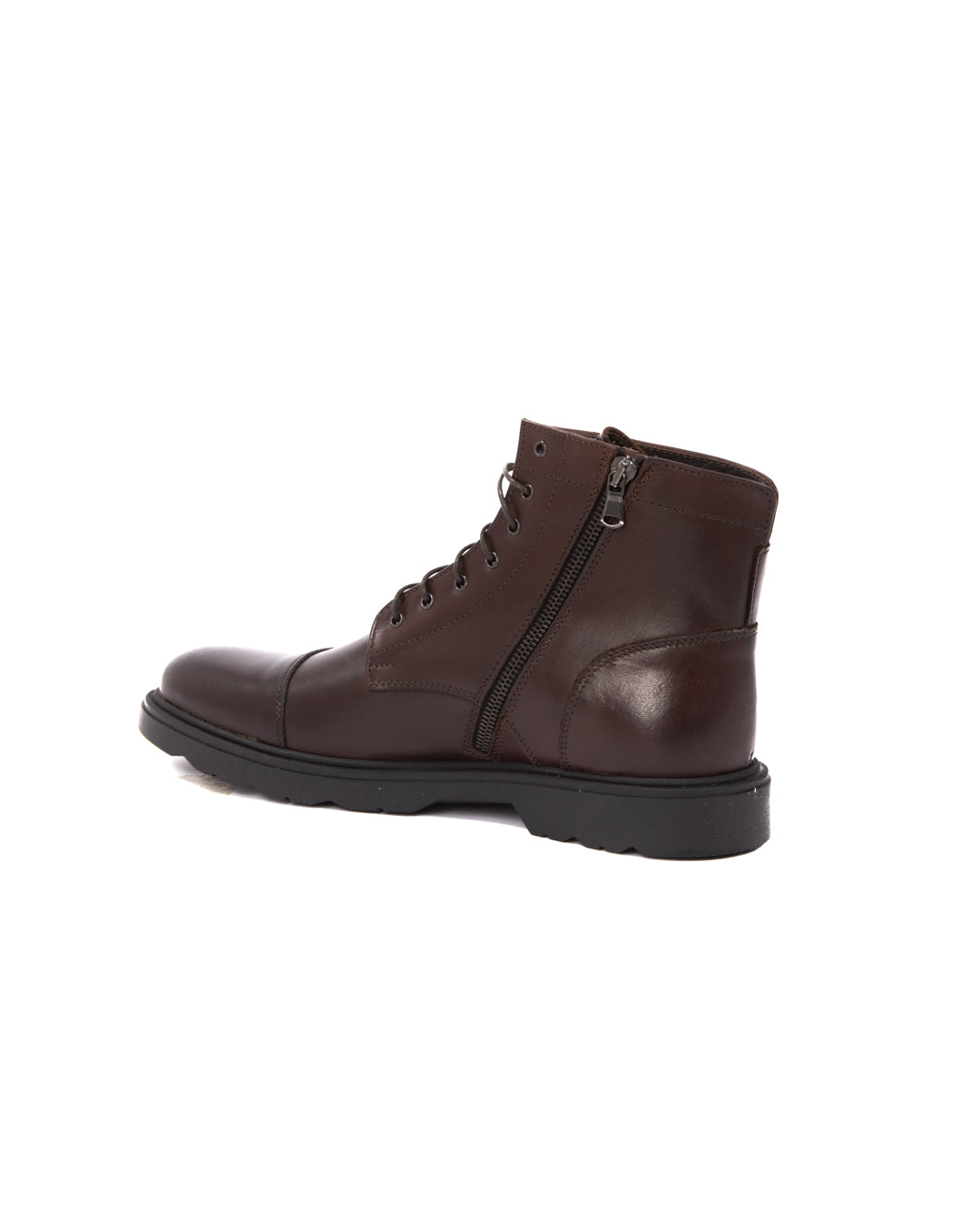 Z02 - dark brown leather combat boots with zip