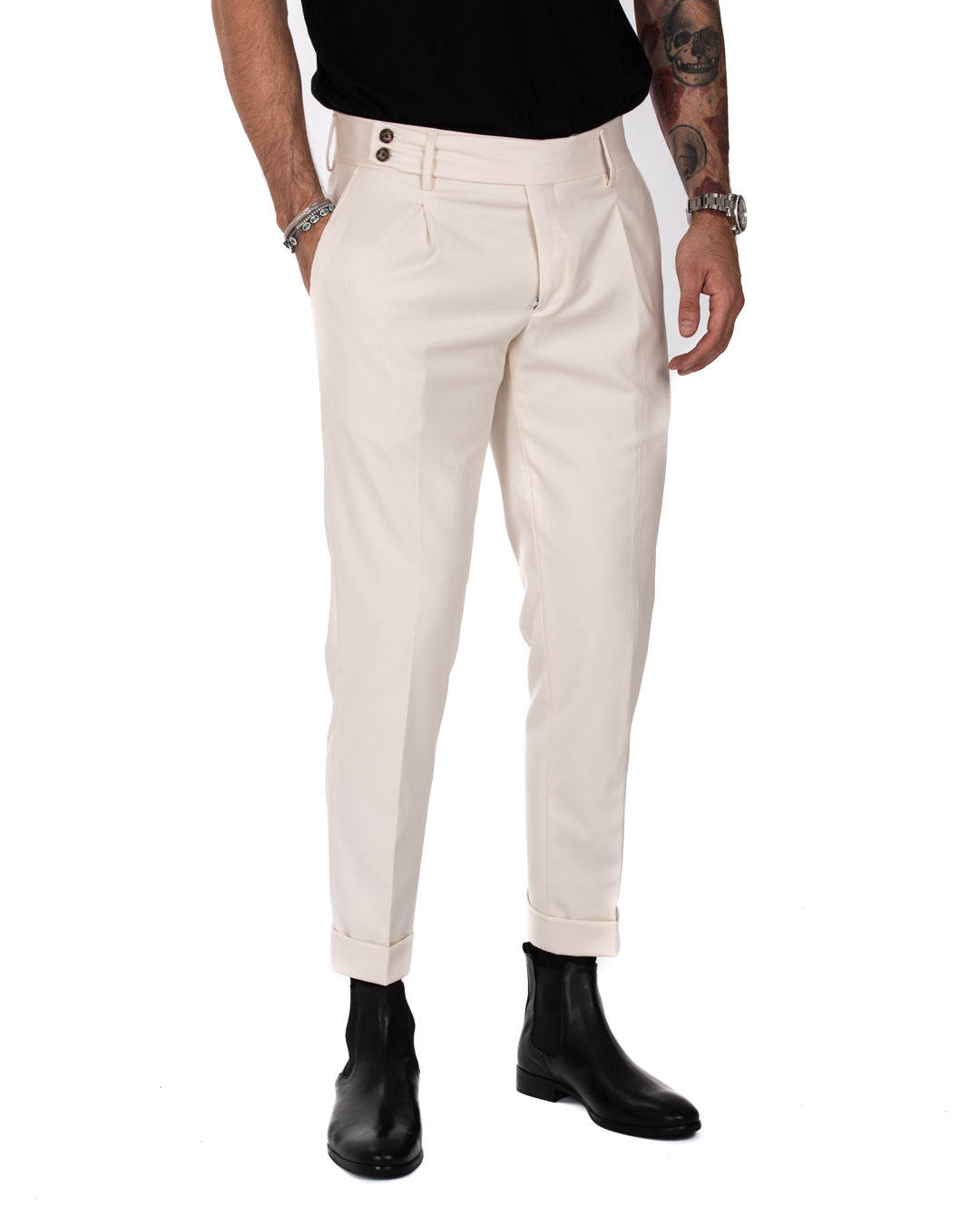Italian - pantalone vita alta panna