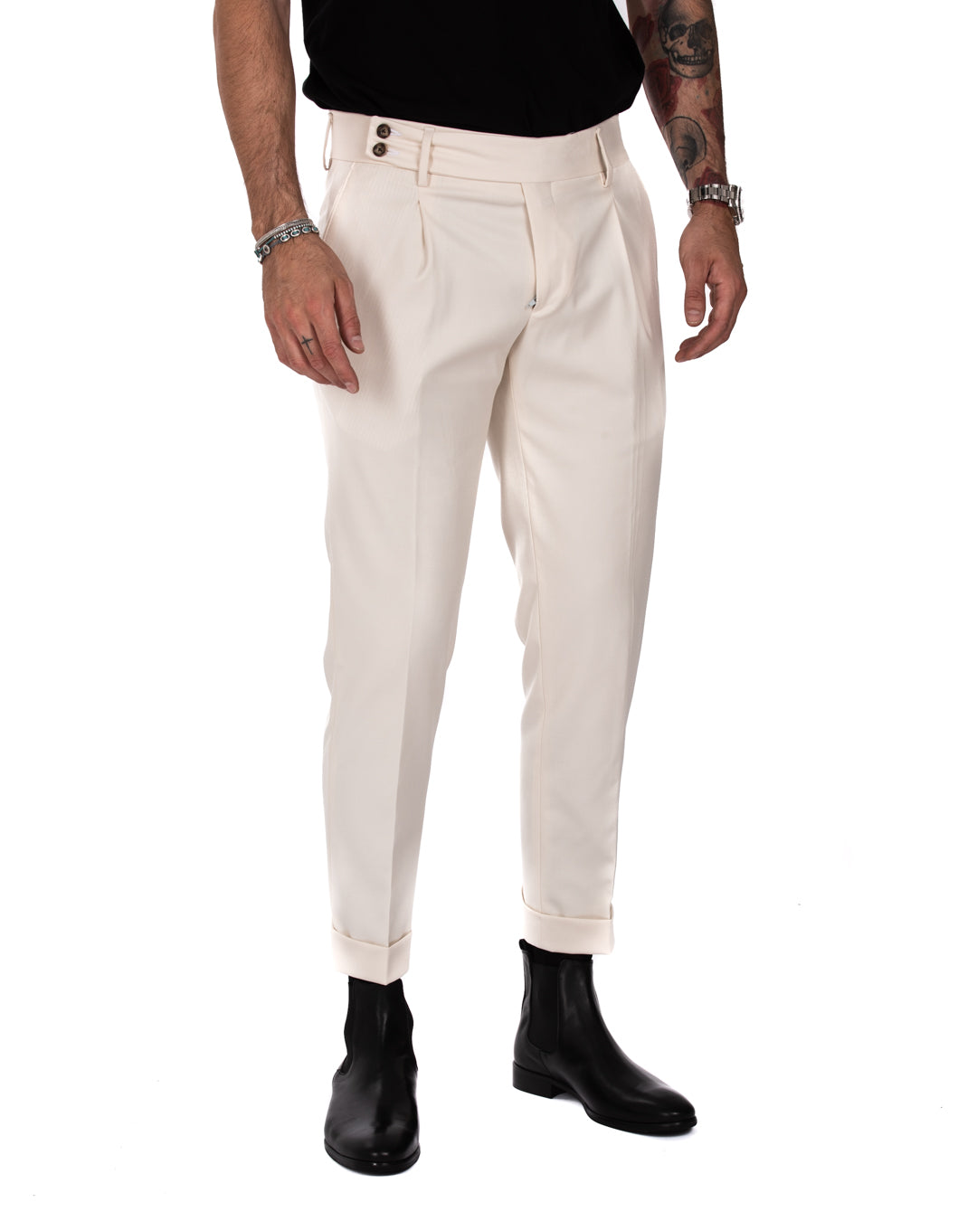 Italian - pantalone vita alta panna