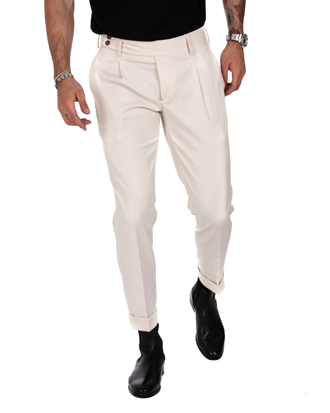 Italian - pantalone vita alta panna