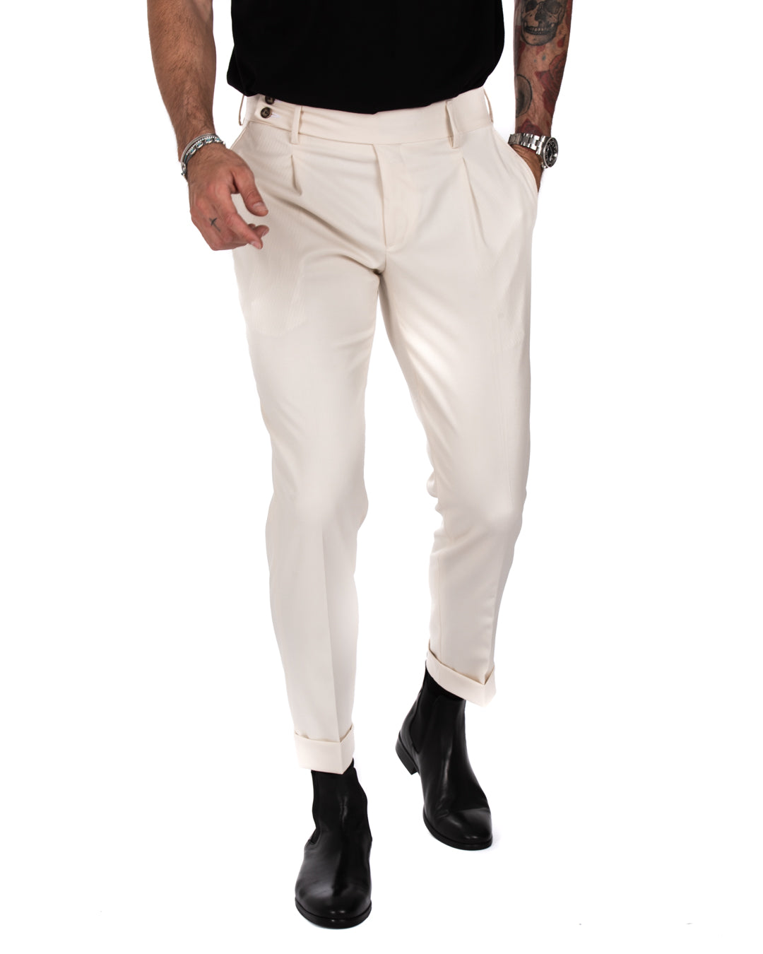 Italian - pantalone vita alta panna