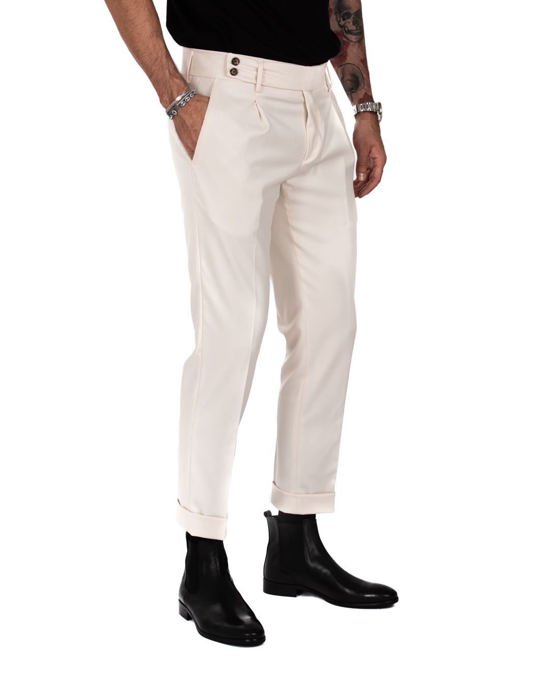 Italian - pantalone vita alta panna