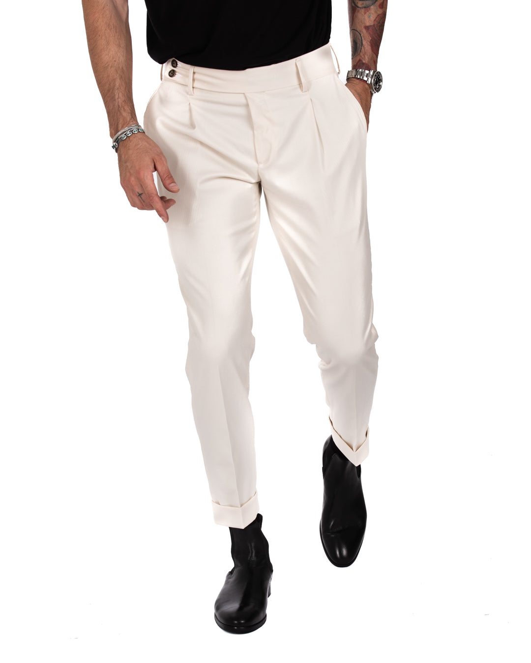 Italian - pantalone vita alta panna