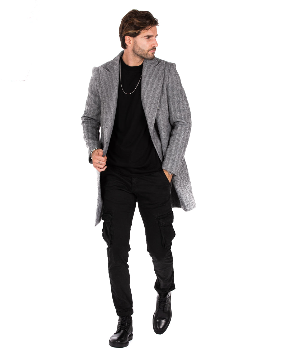Charles - cappotto doppiopetto spigato grigio e nero
