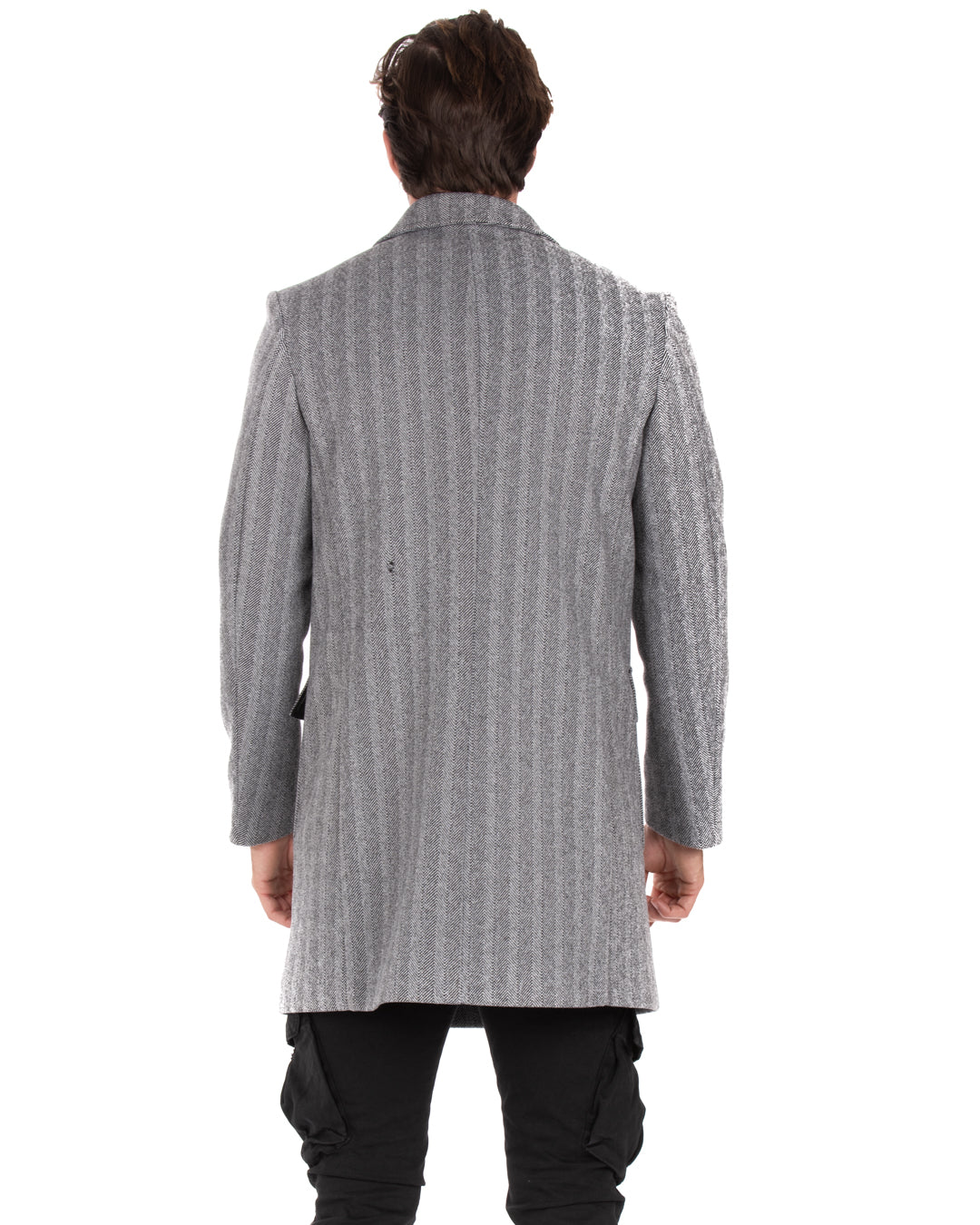 Charles - cappotto doppiopetto spigato grigio e nero