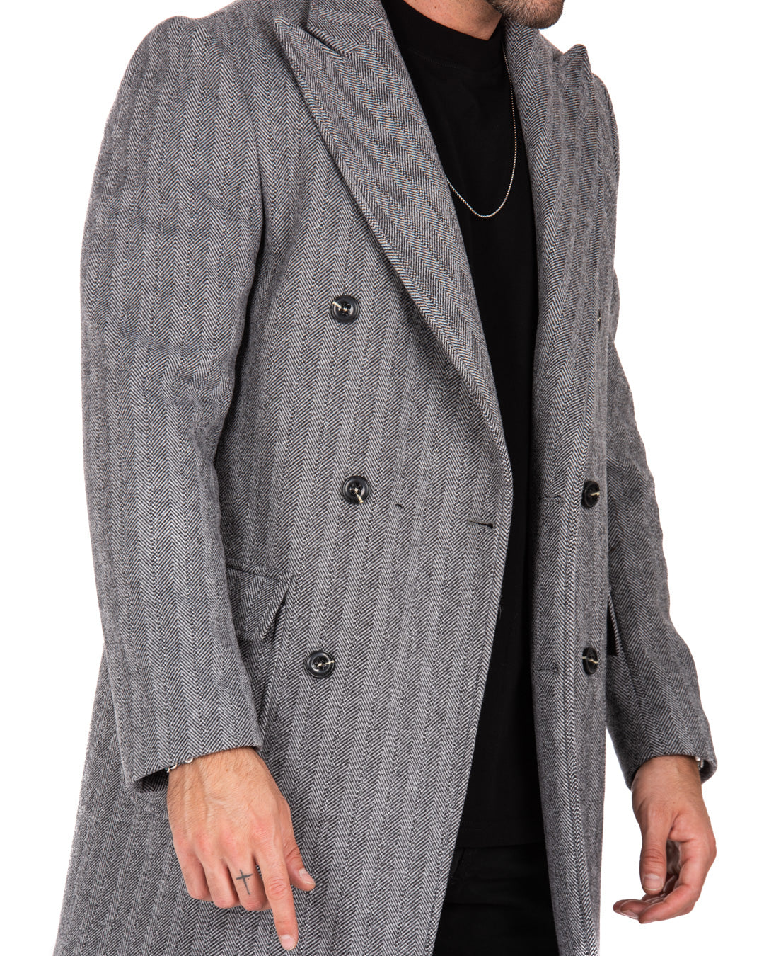 Charles - cappotto doppiopetto spigato grigio e nero