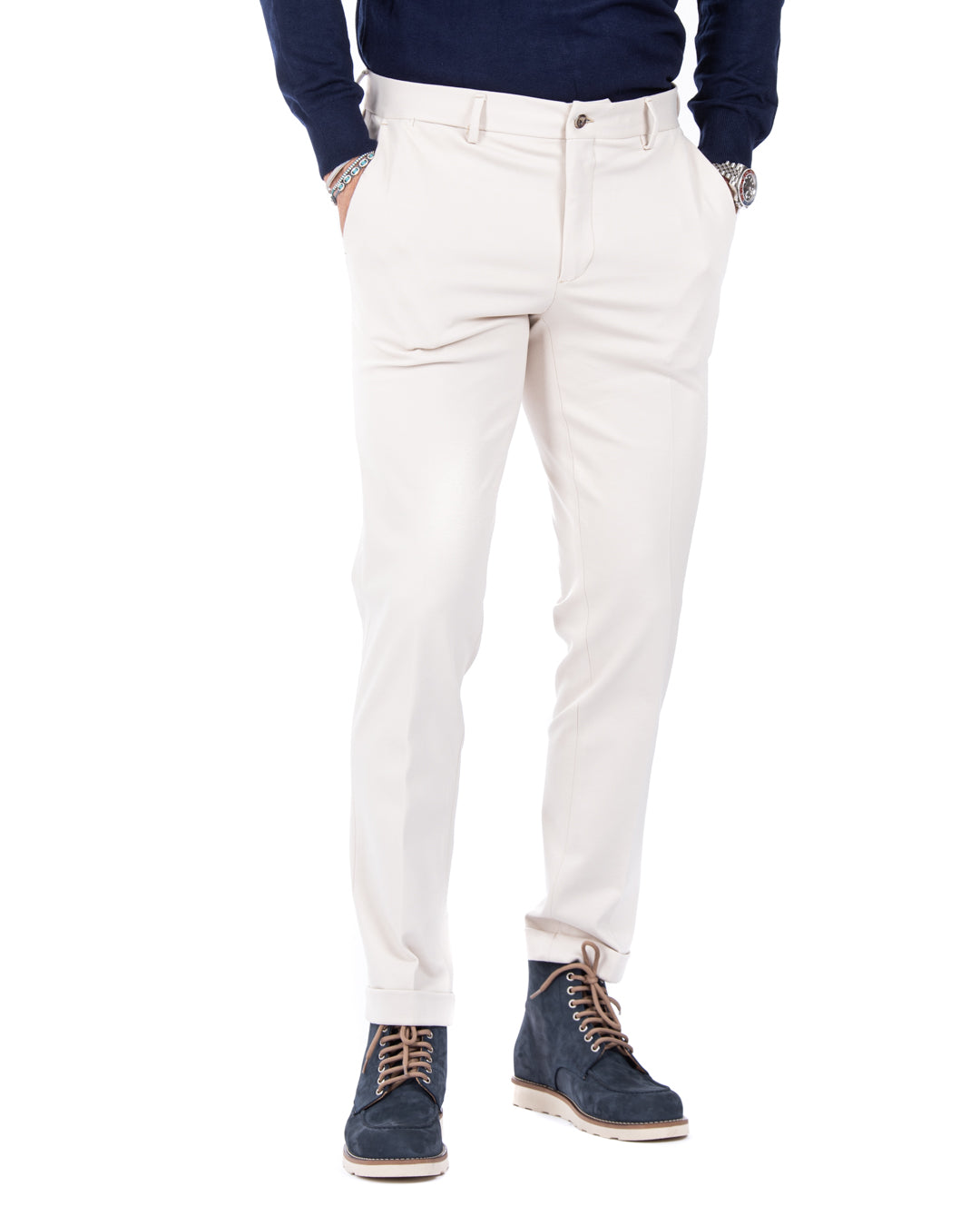 Mustang - cream milan stitch trousers