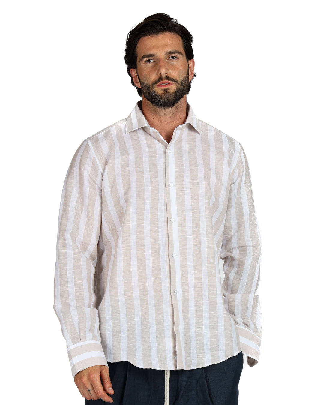 Amalfi - Classic beige maxi stripe shirt