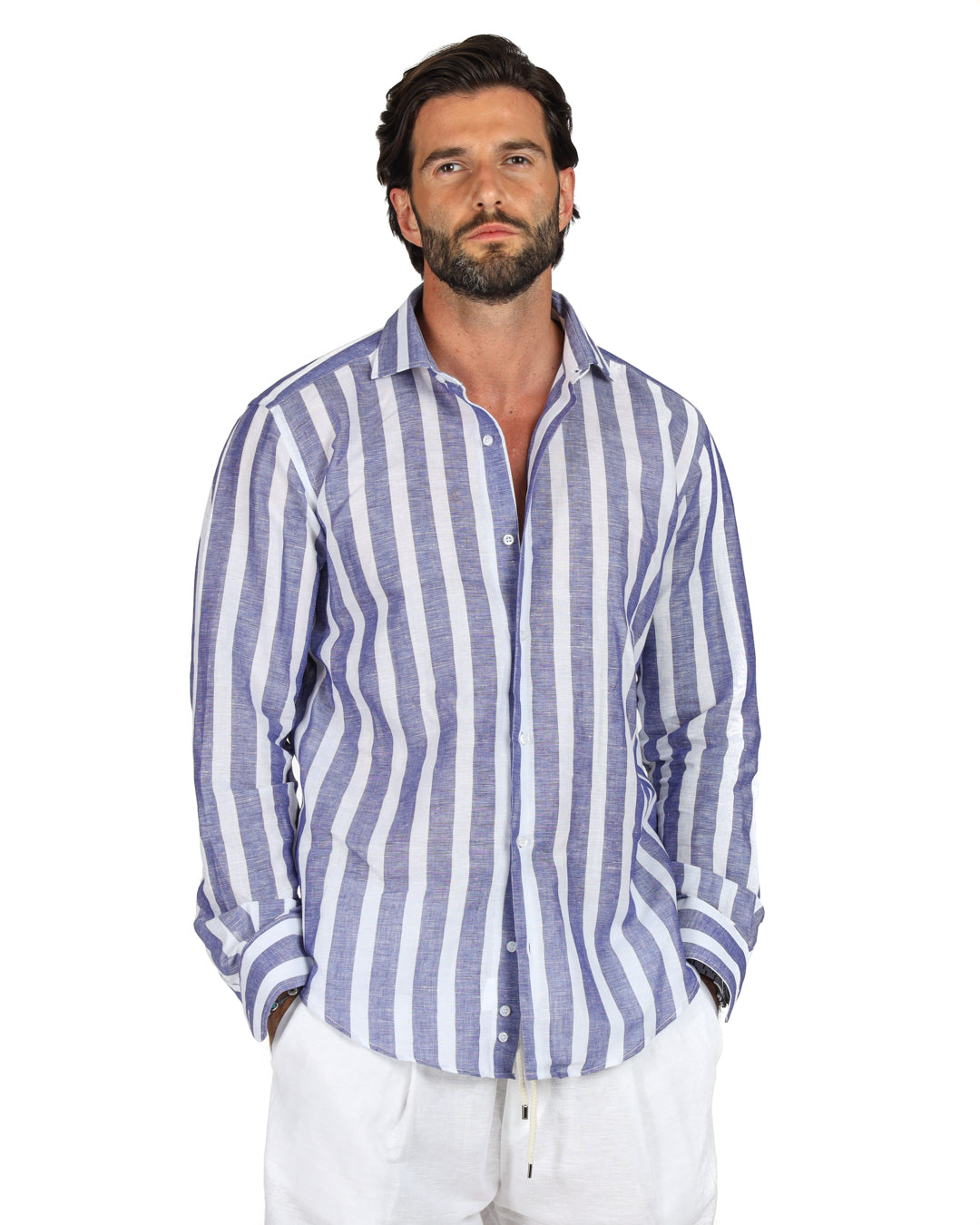 Amalfi - Camicia classica riga maxi blu