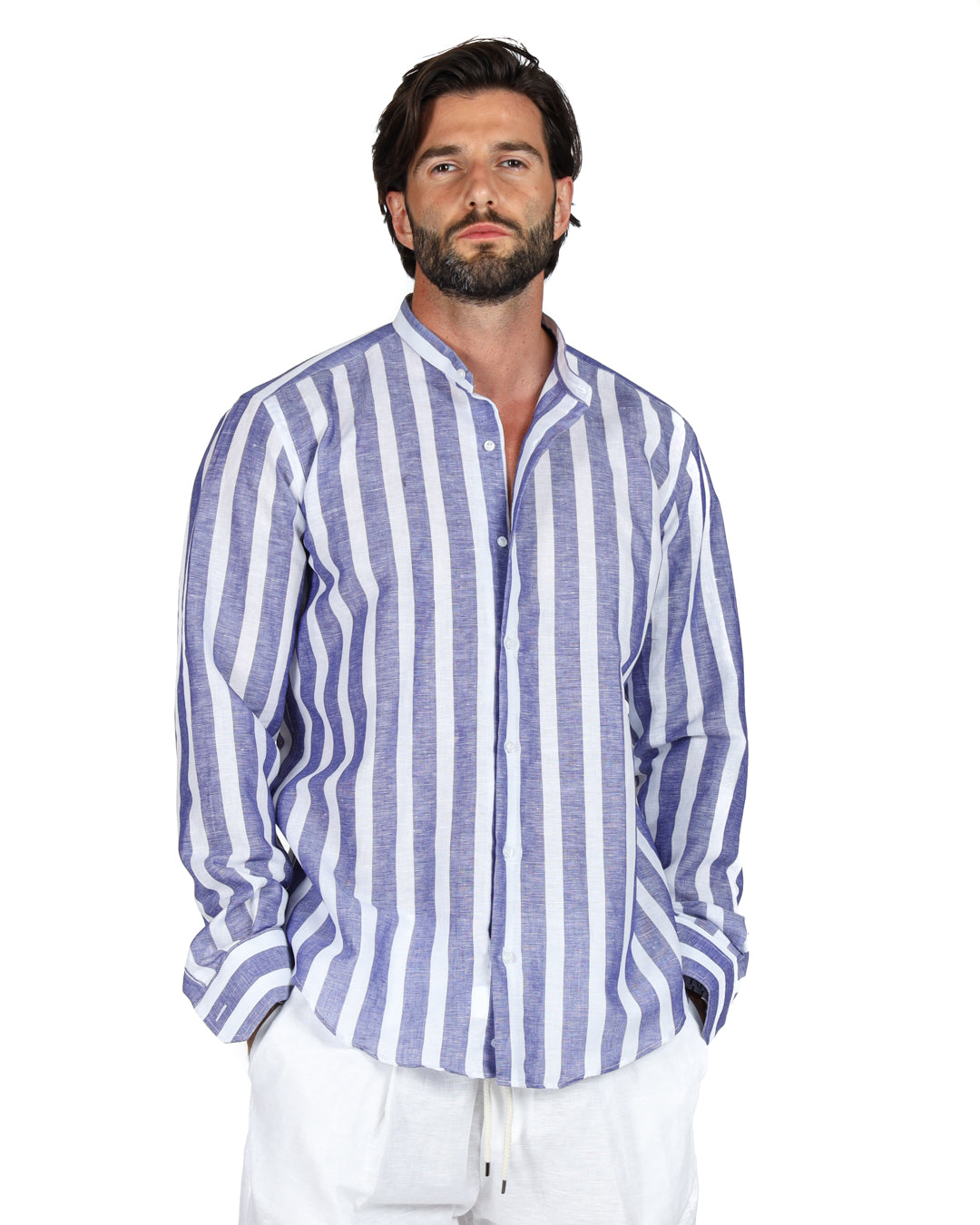 Amalfi - Camicia coreana riga maxi blu