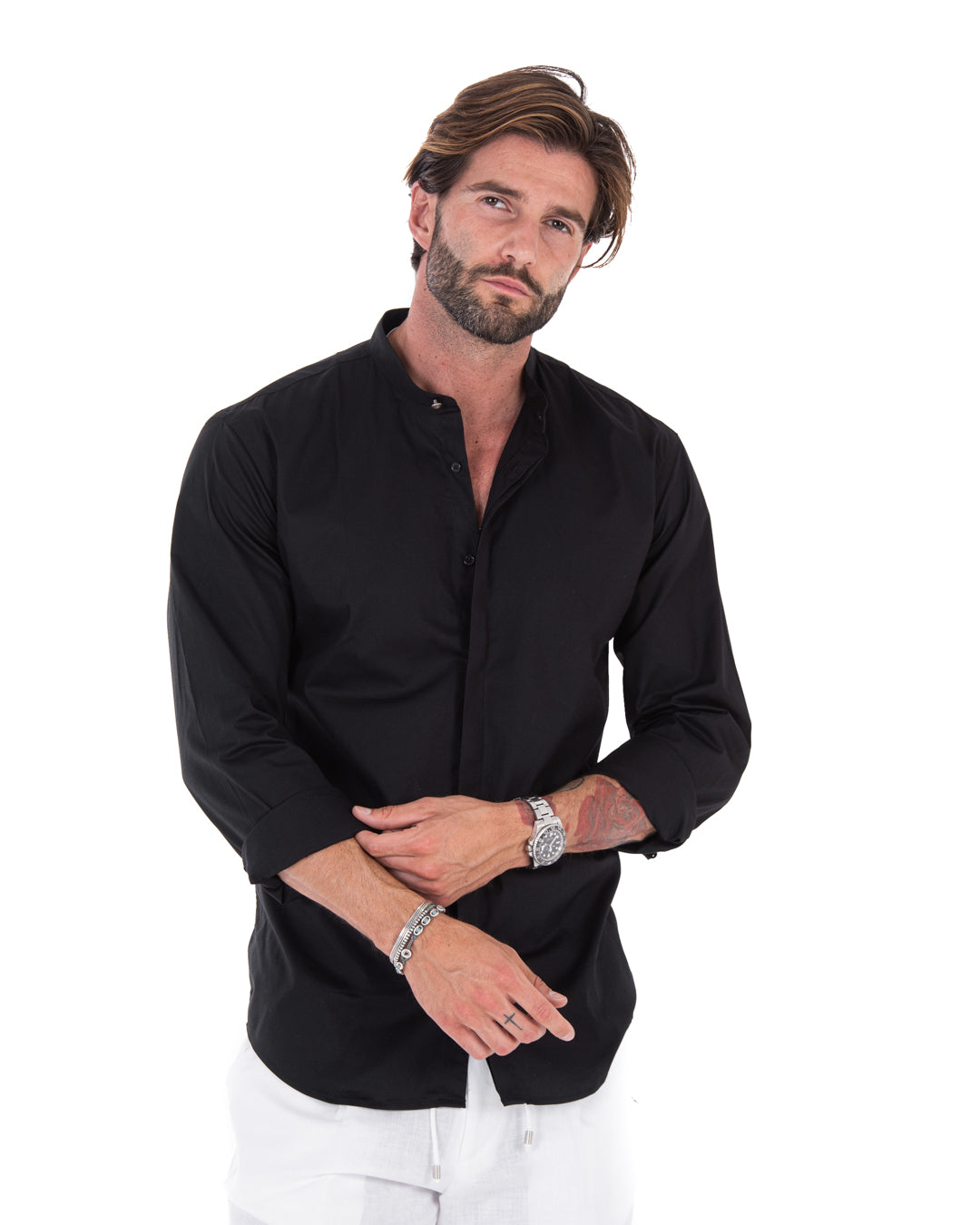 Camicia - basic coreana nera in cotone
