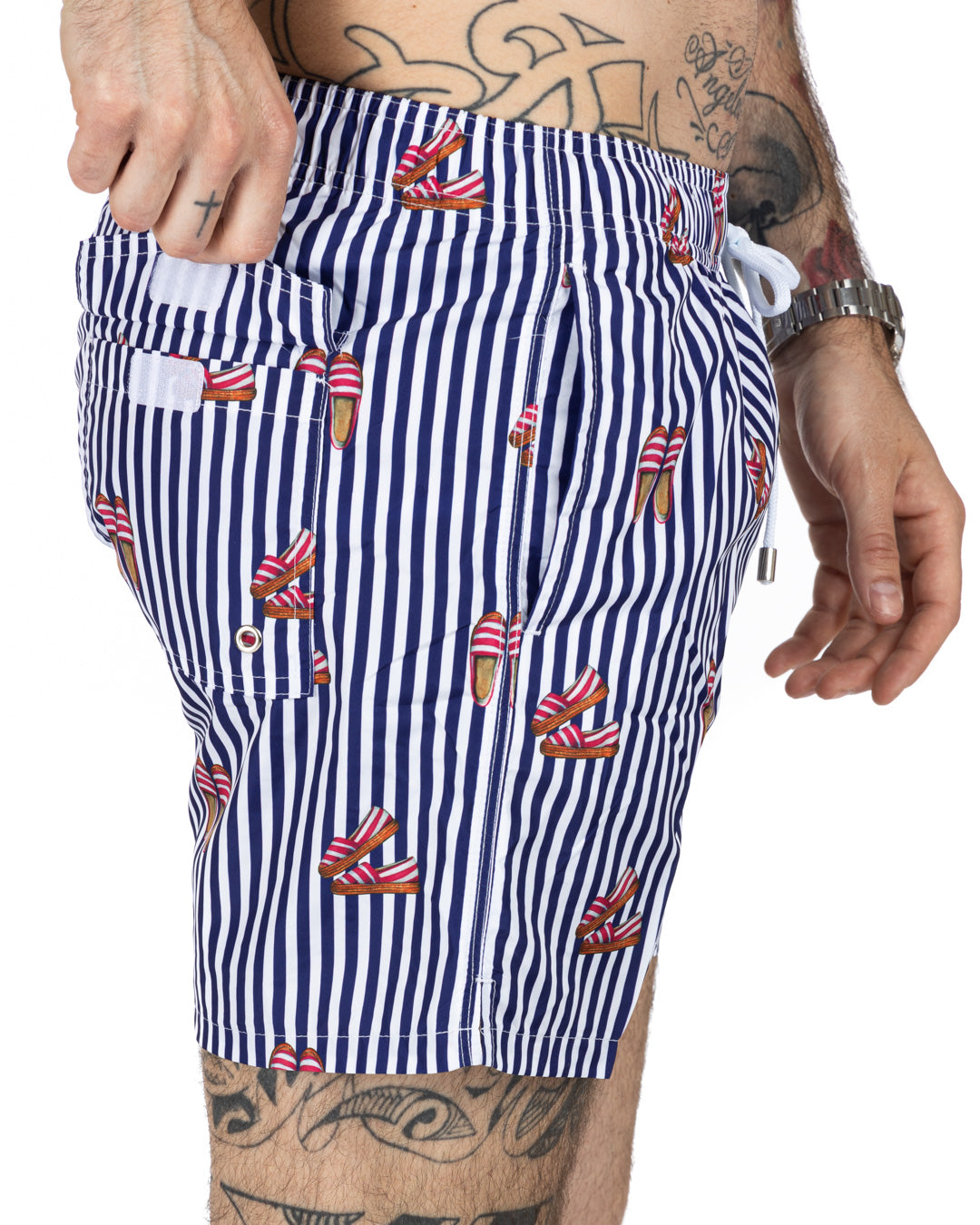 Swimsuit - Blue striped espadrilles pattern