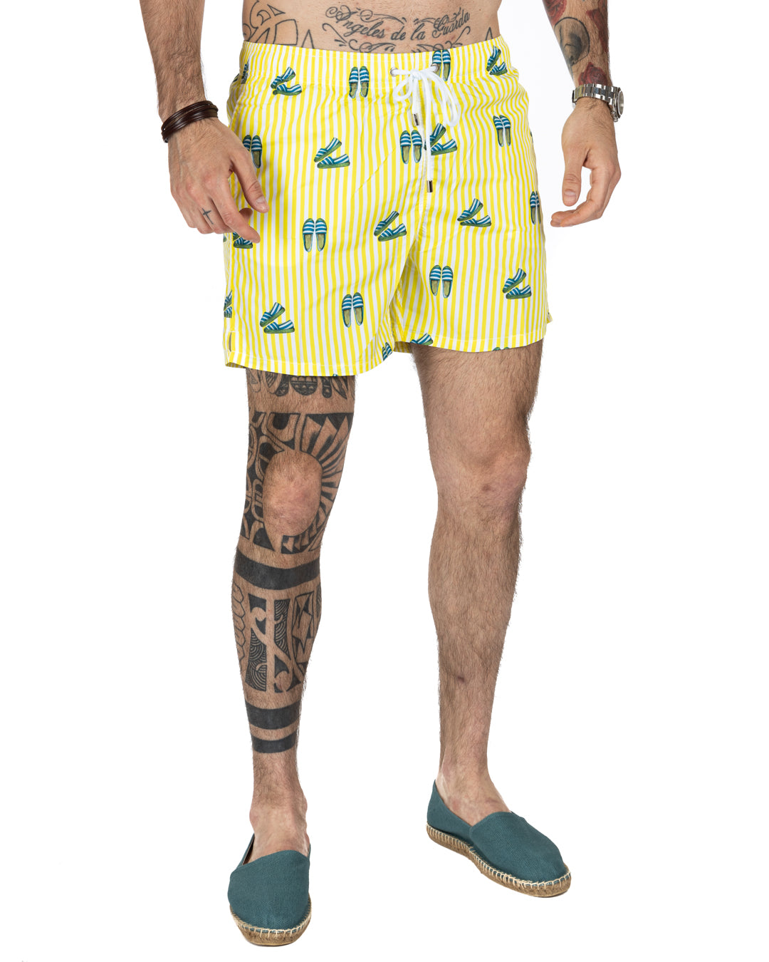Swimsuit - Yellow striped espadrilles pattern