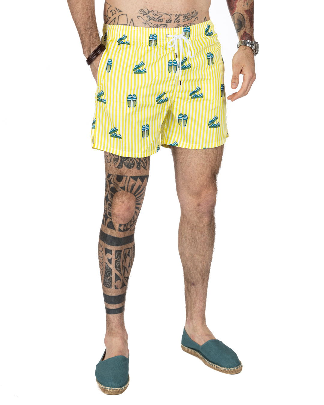Swimsuit - Yellow striped espadrilles pattern