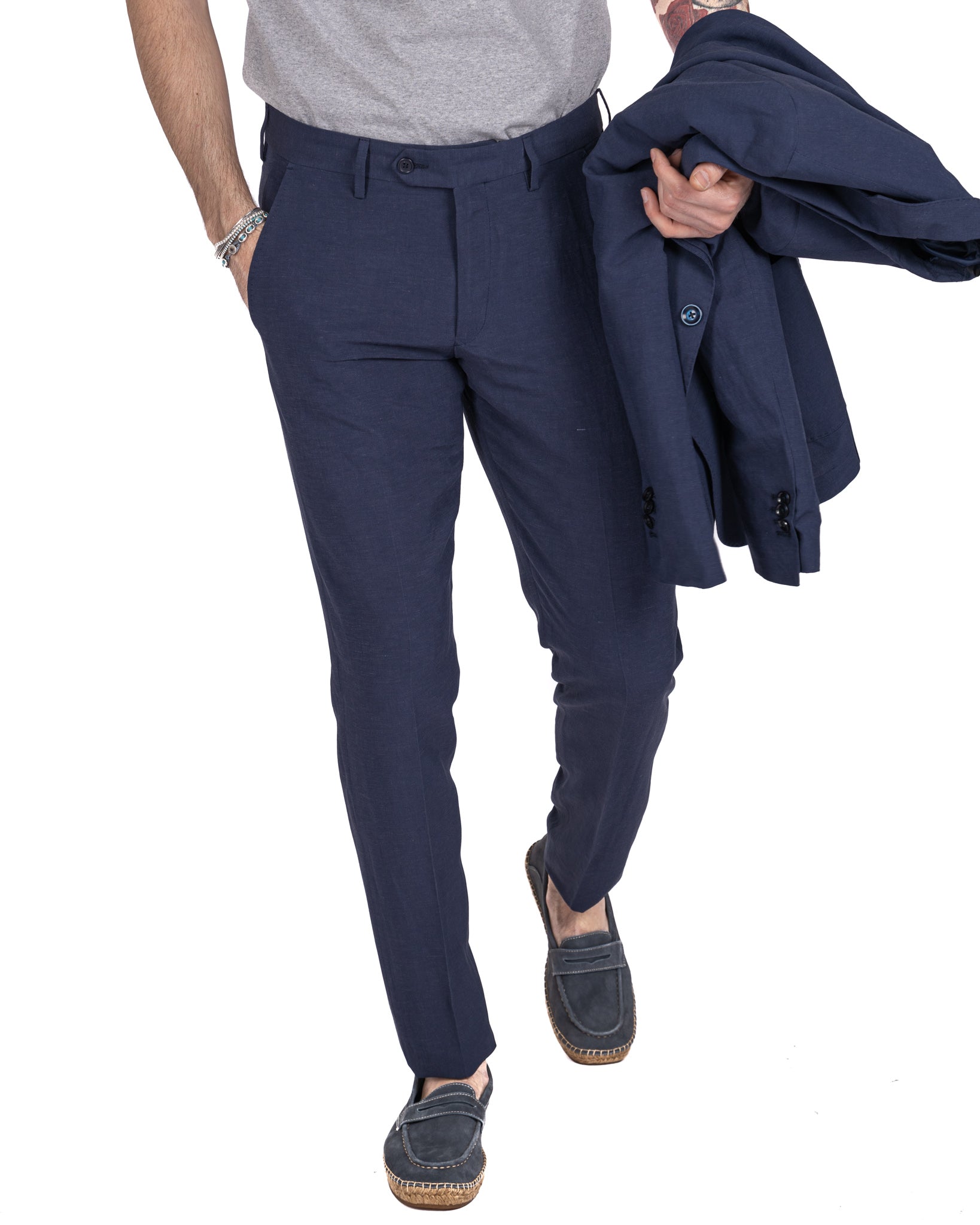 Ventotene - blue single-breasted linen suit