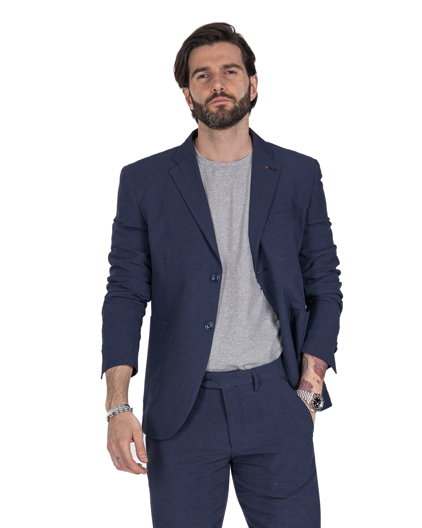 Ventotene - blue single-breasted linen suit