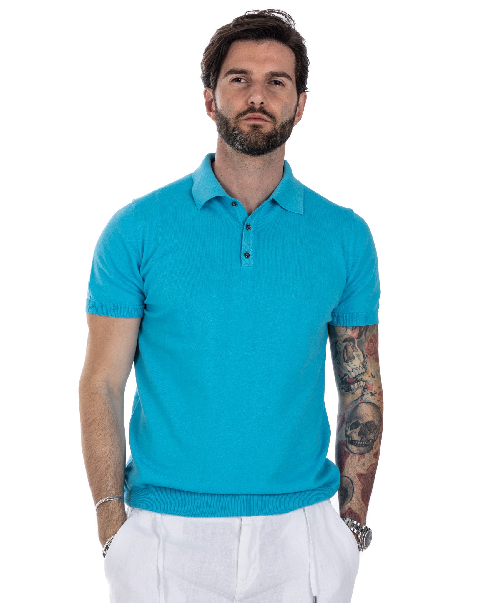Roger - turquoise knitted polo