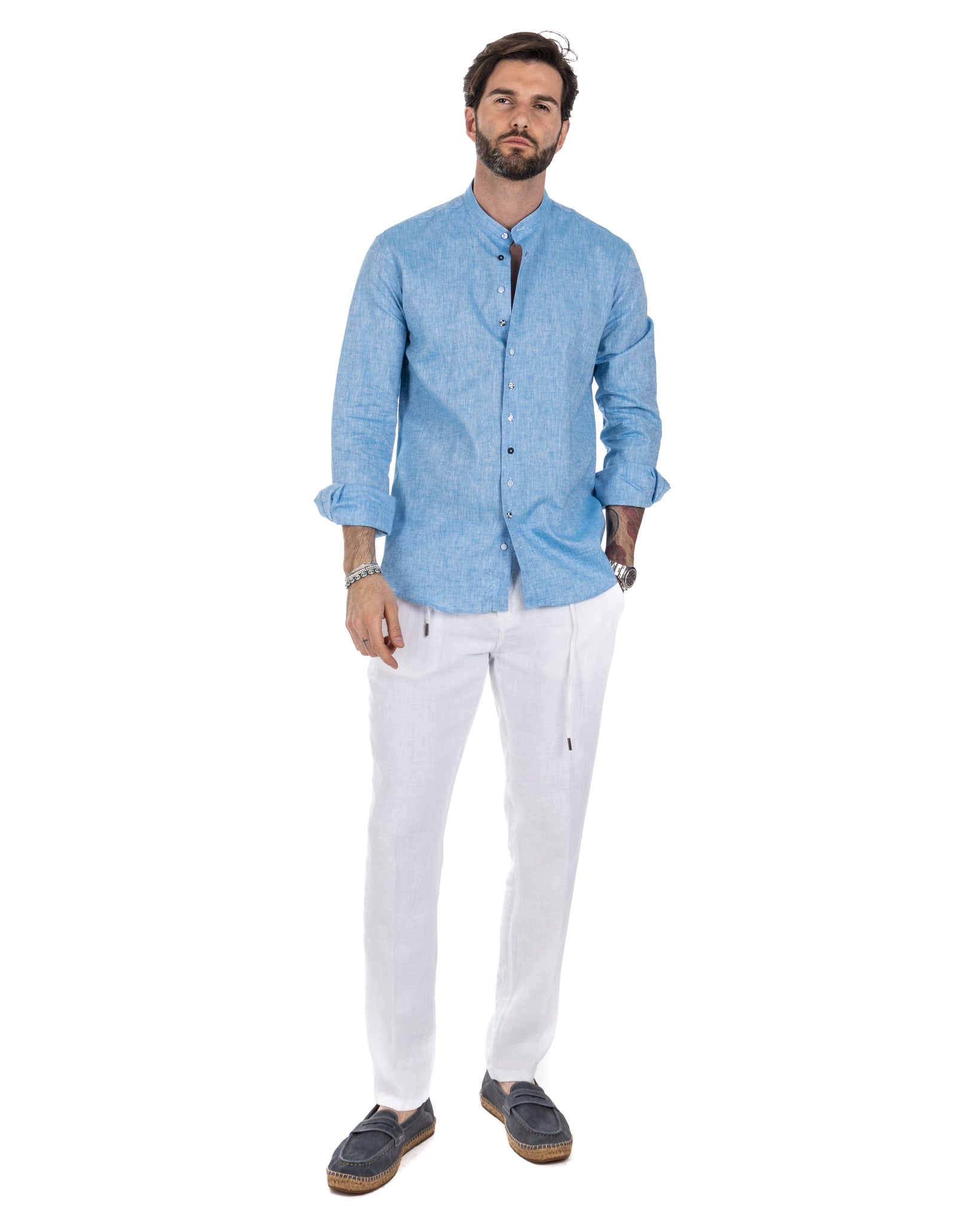 Positano - turquoise linen Korean shirt