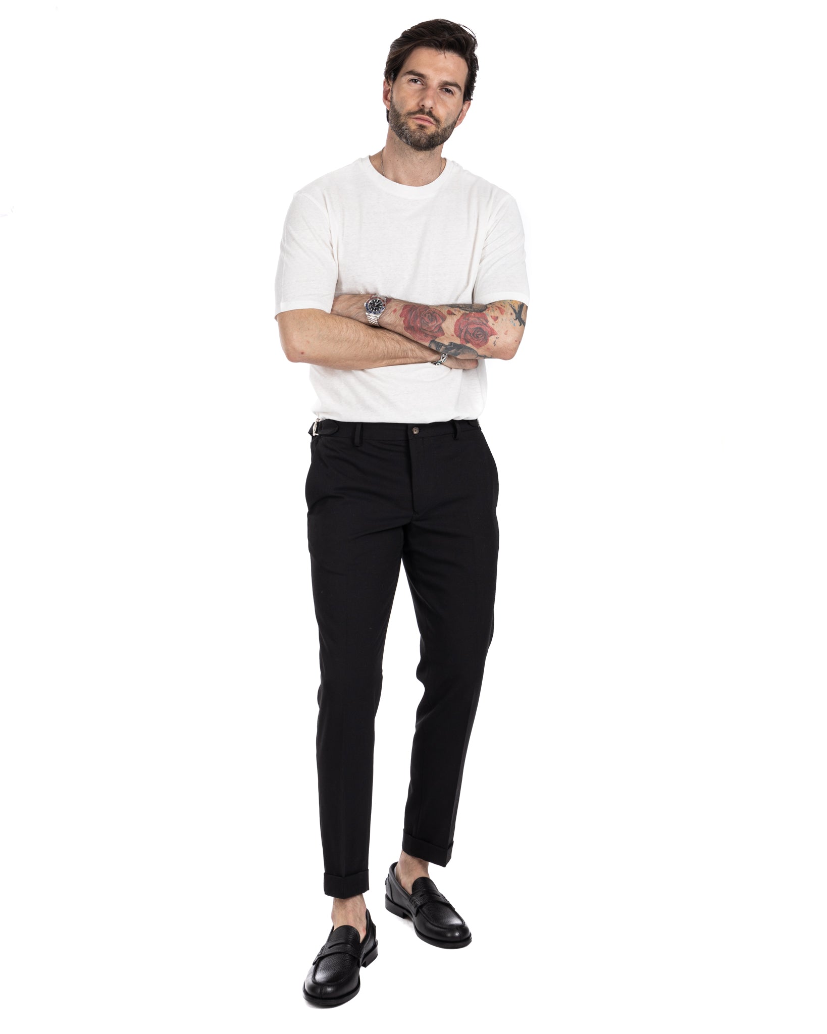 Trani - pantalone con fibbie nero
