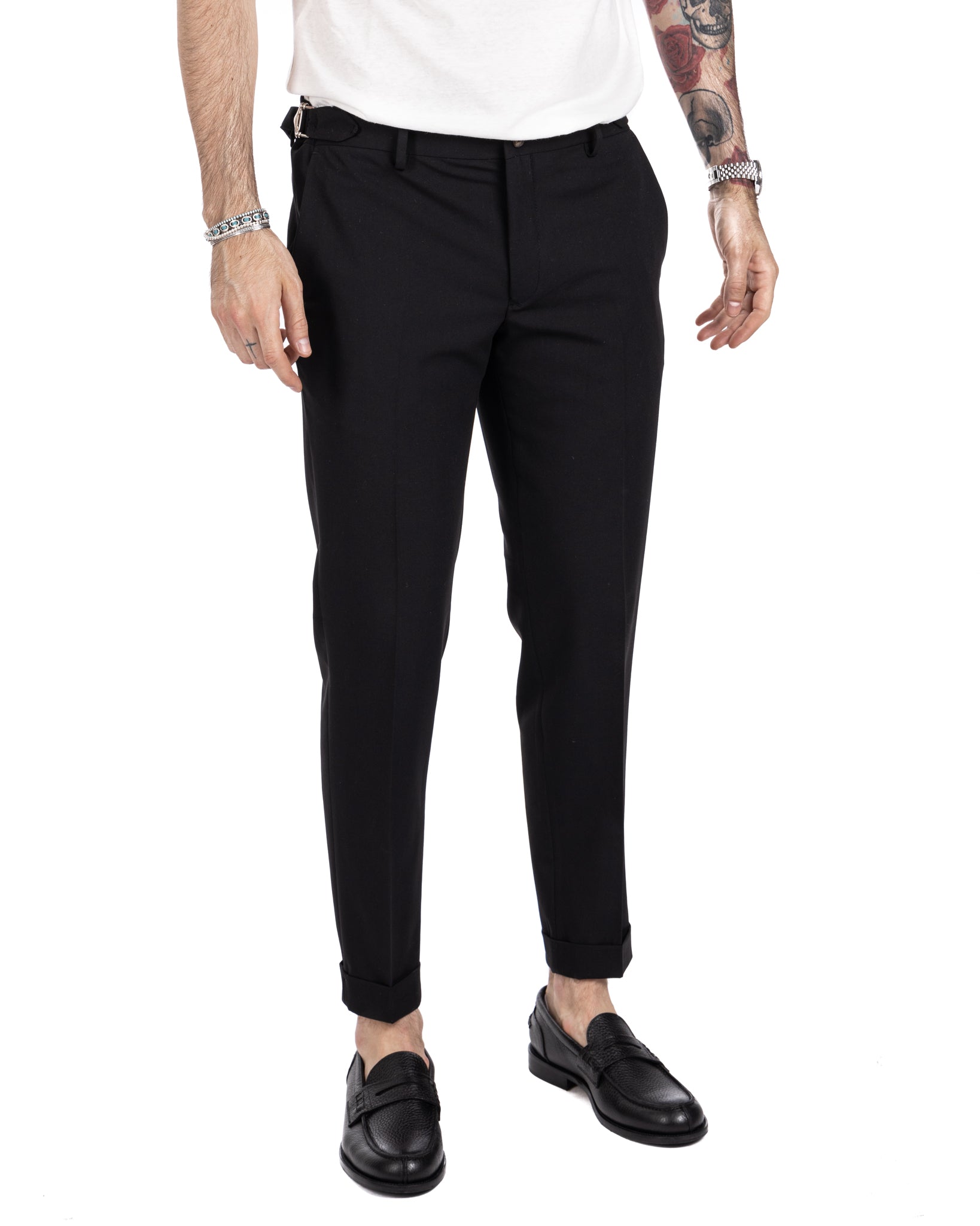 Trani - pantalone con fibbie nero