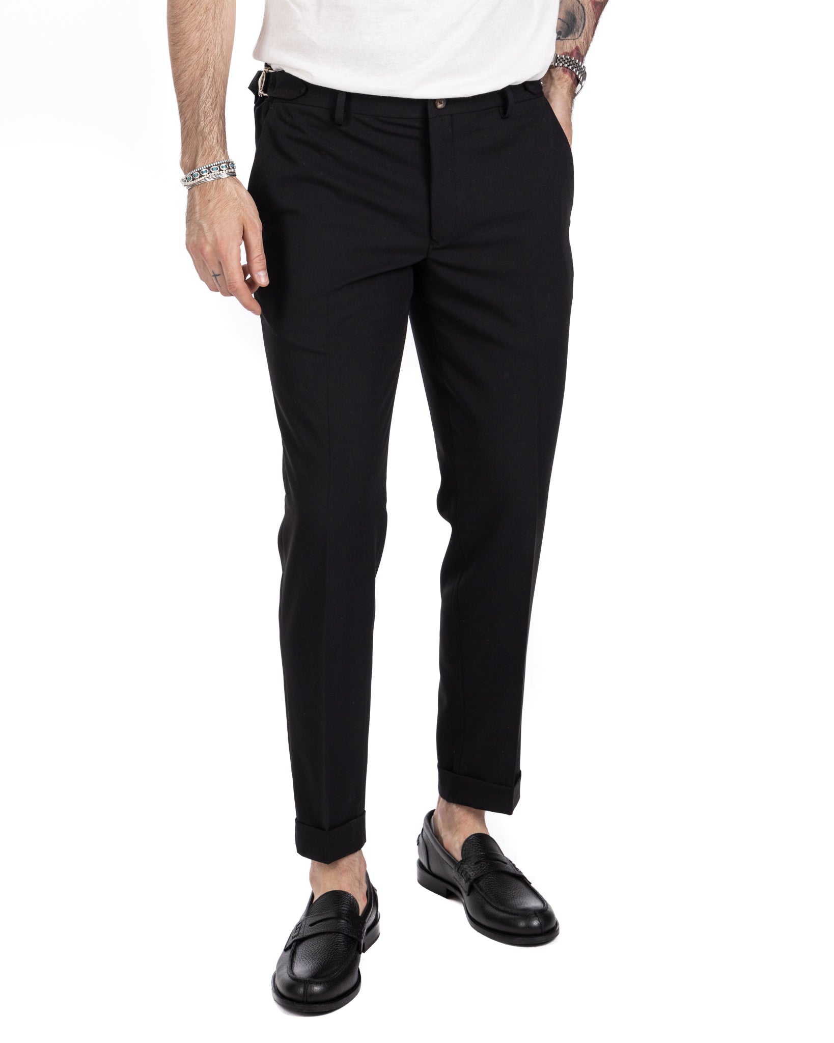 Trani - pantalone con fibbie nero