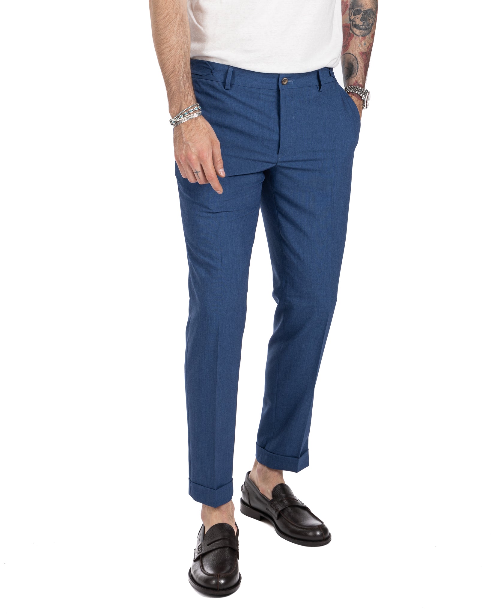Trani - denim trousers with buckles