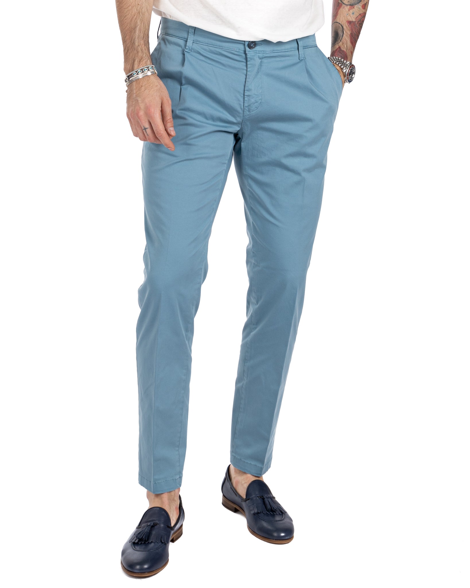 Miles - light blue pleated trousers