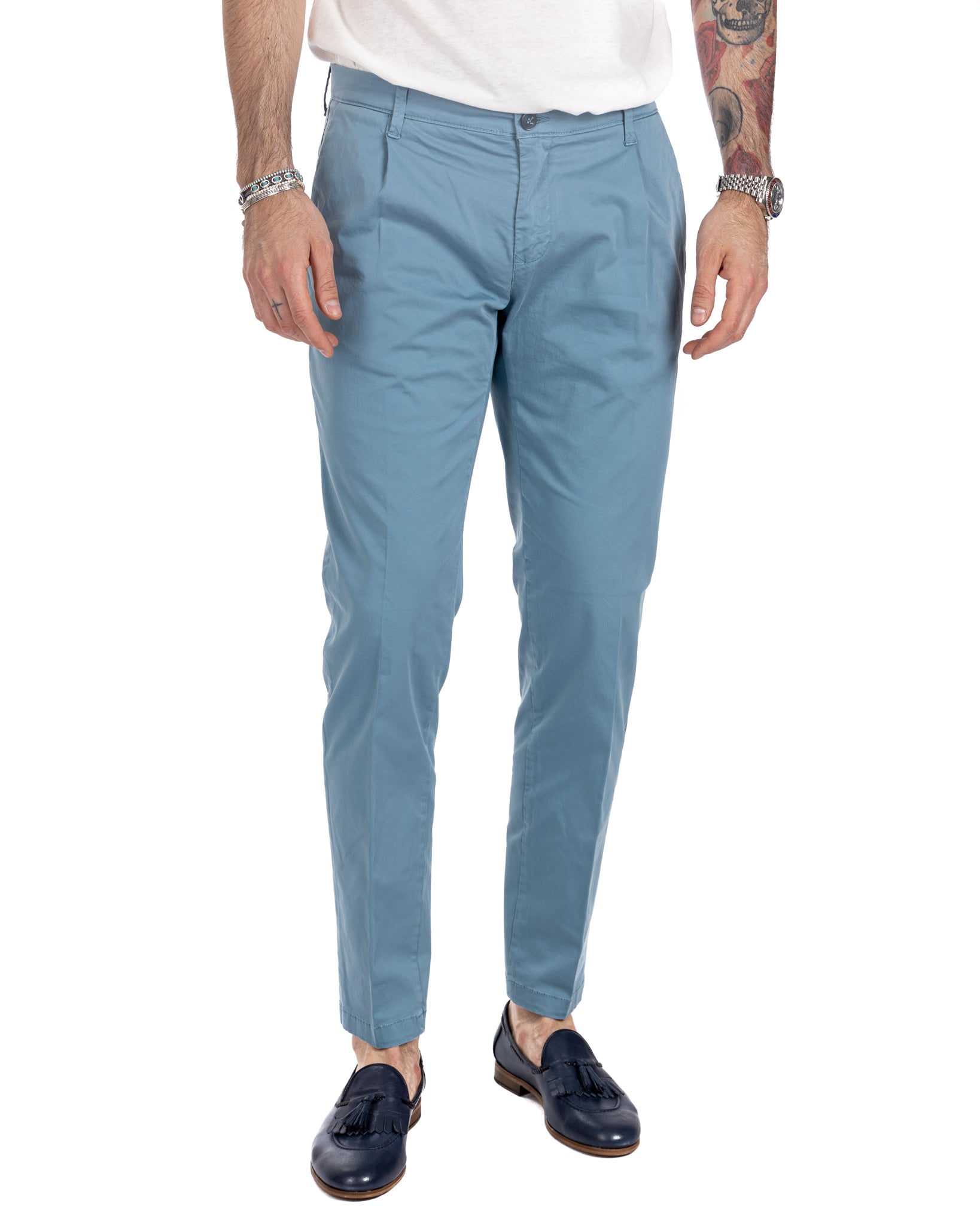 Miles - light blue pleated trousers