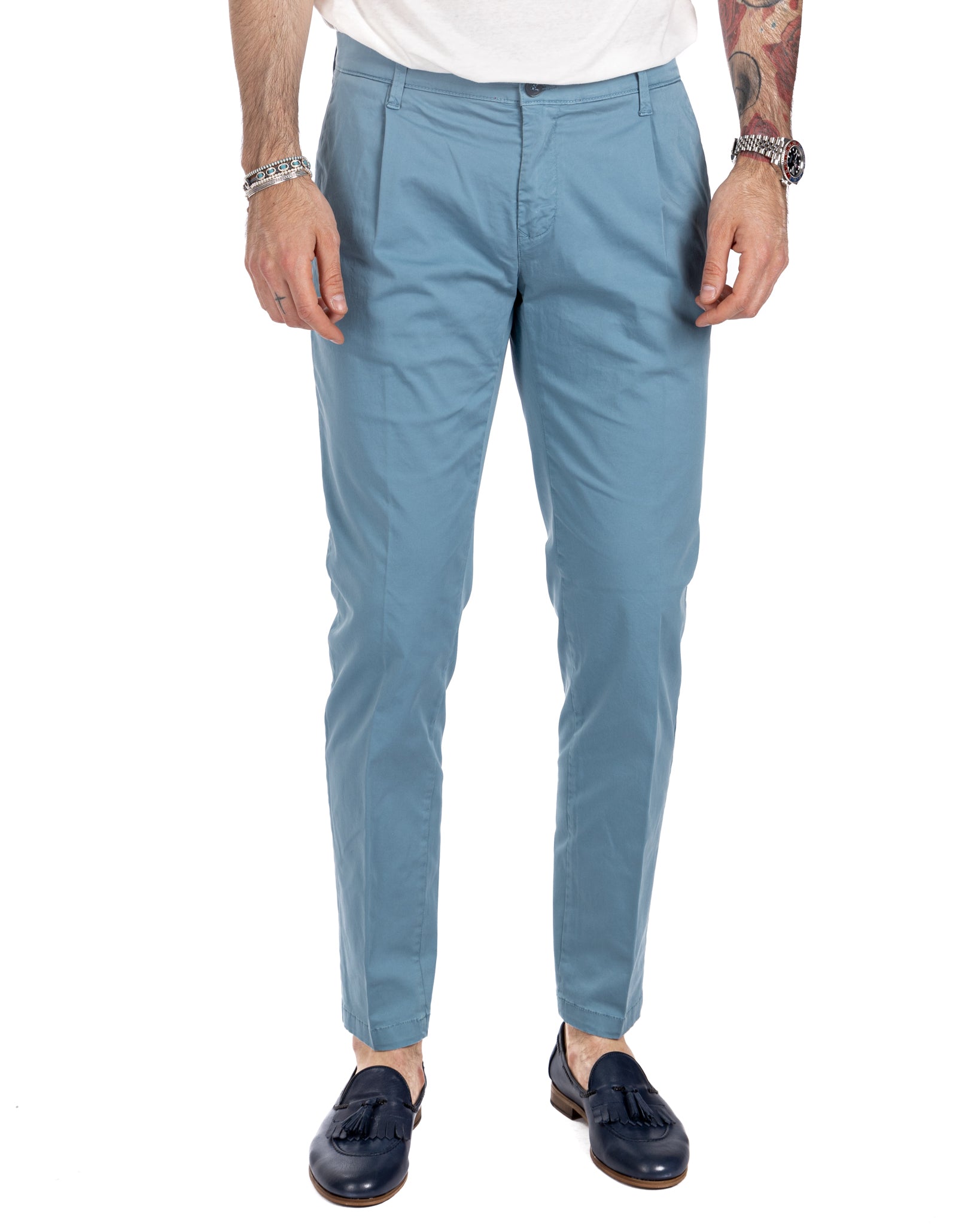 Miles - light blue pleated trousers