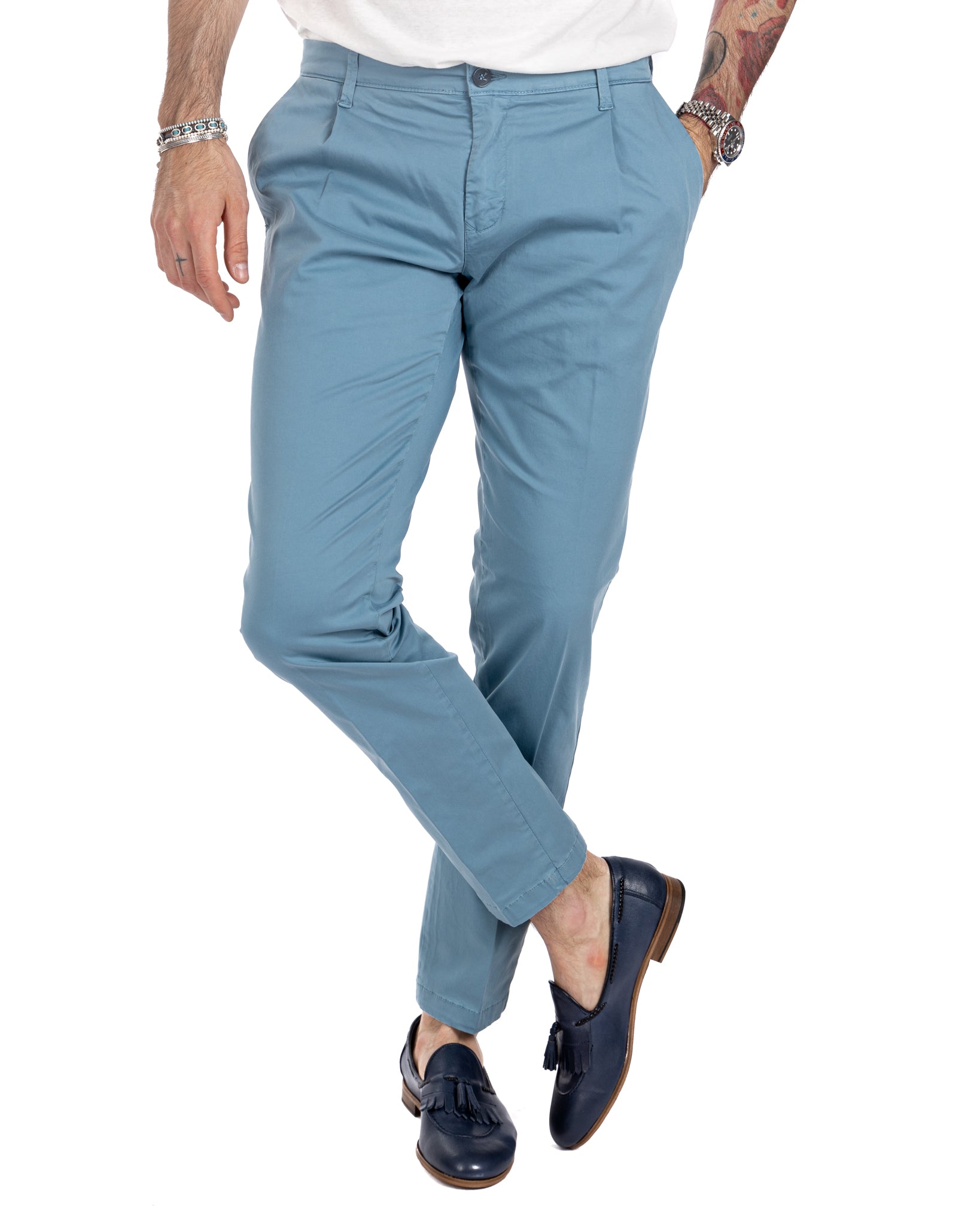 Miles - light blue pleated trousers