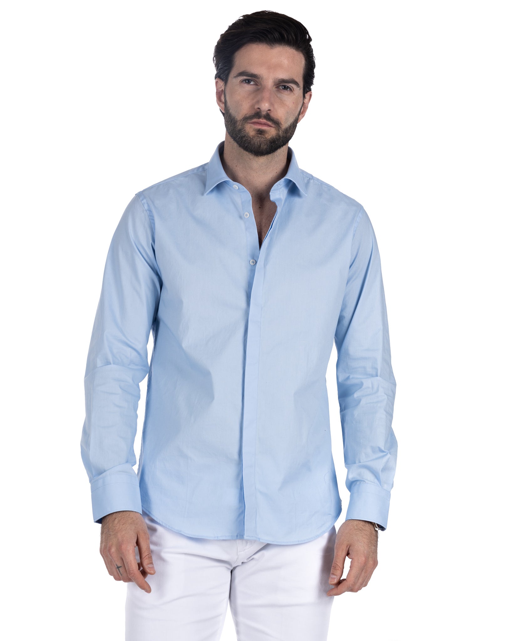 Chemise - classique bleu clair basique en coton
