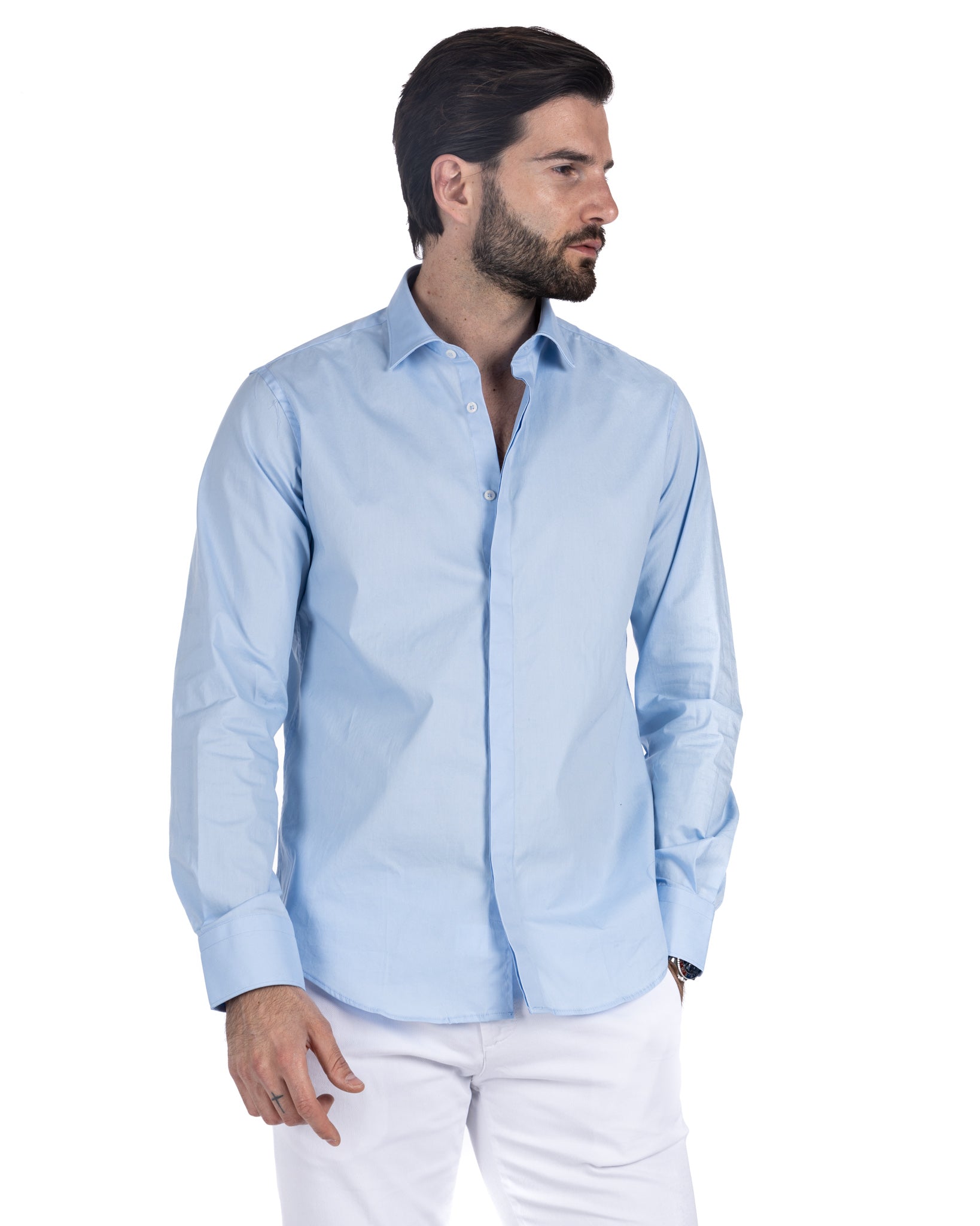 Chemise - classique bleu clair basique en coton
