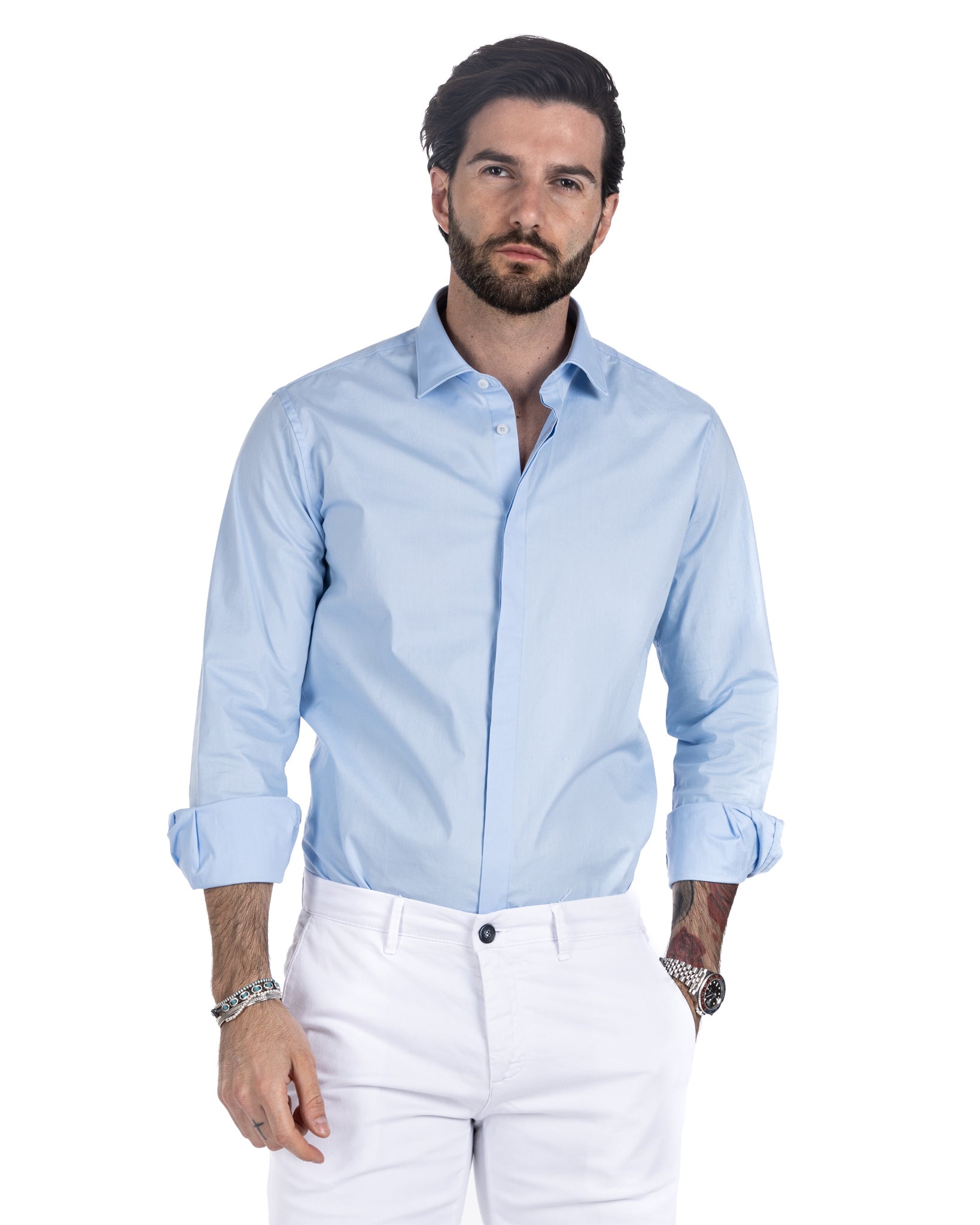 Chemise - classique bleu clair basique en coton