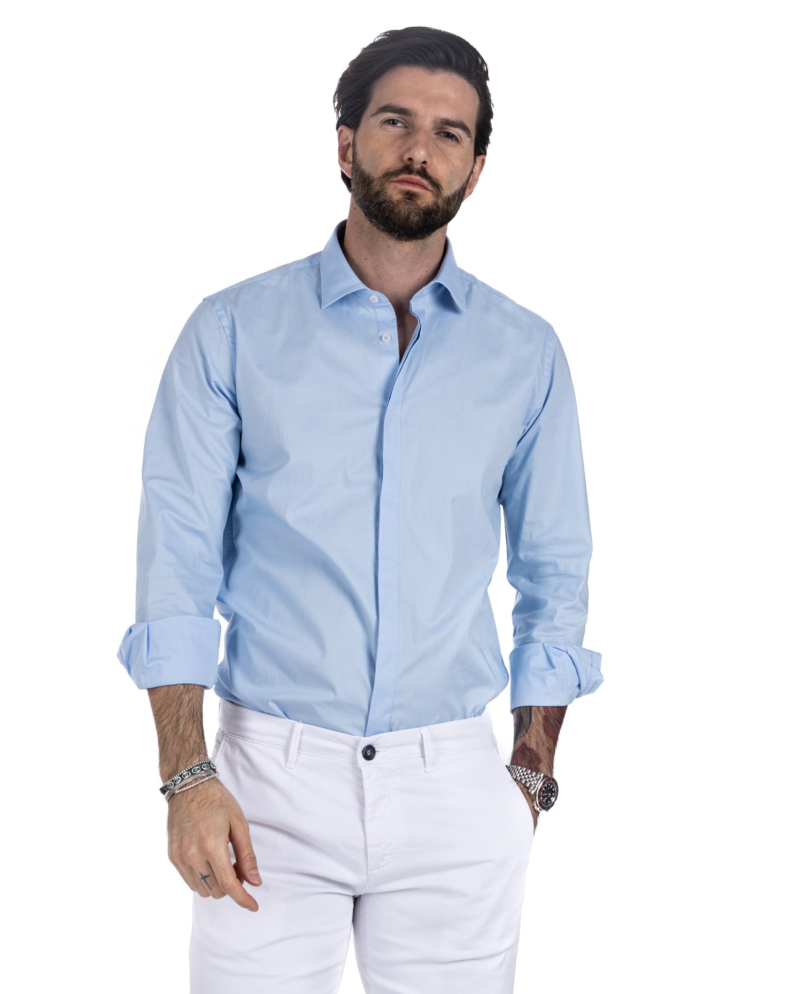 Chemise - classique bleu clair basique en coton