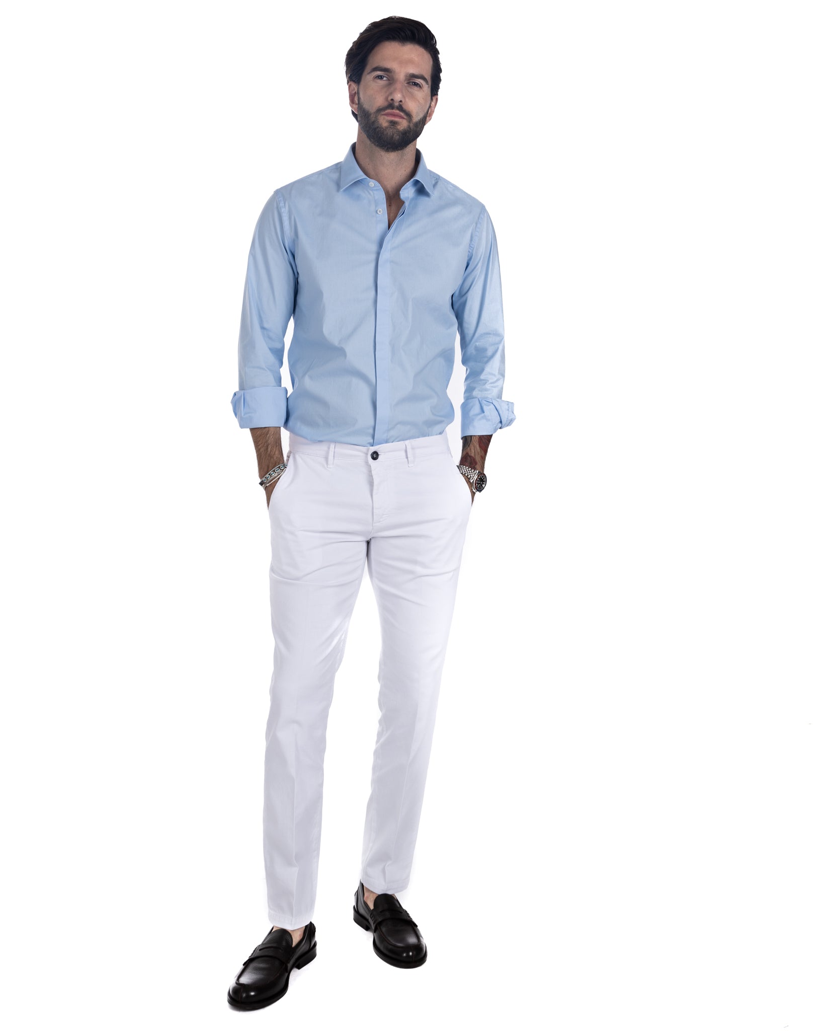 Chemise - classique bleu clair basique en coton
